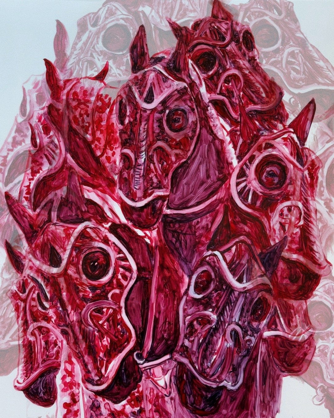 'Mares (red)', ink, 11 x 14 inches. 2024