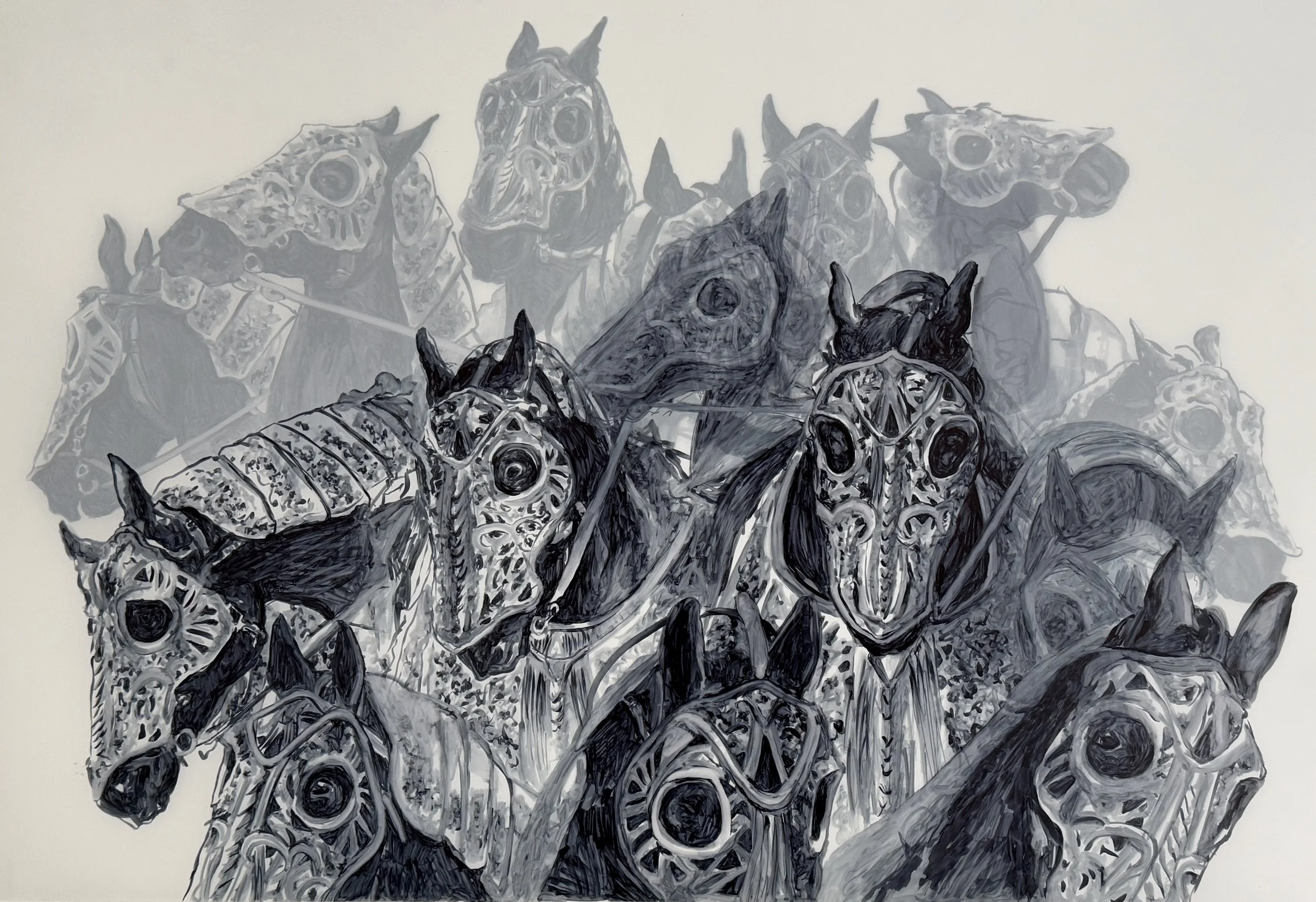 'Destriers', ink, 25 x 30 inches. 2024.