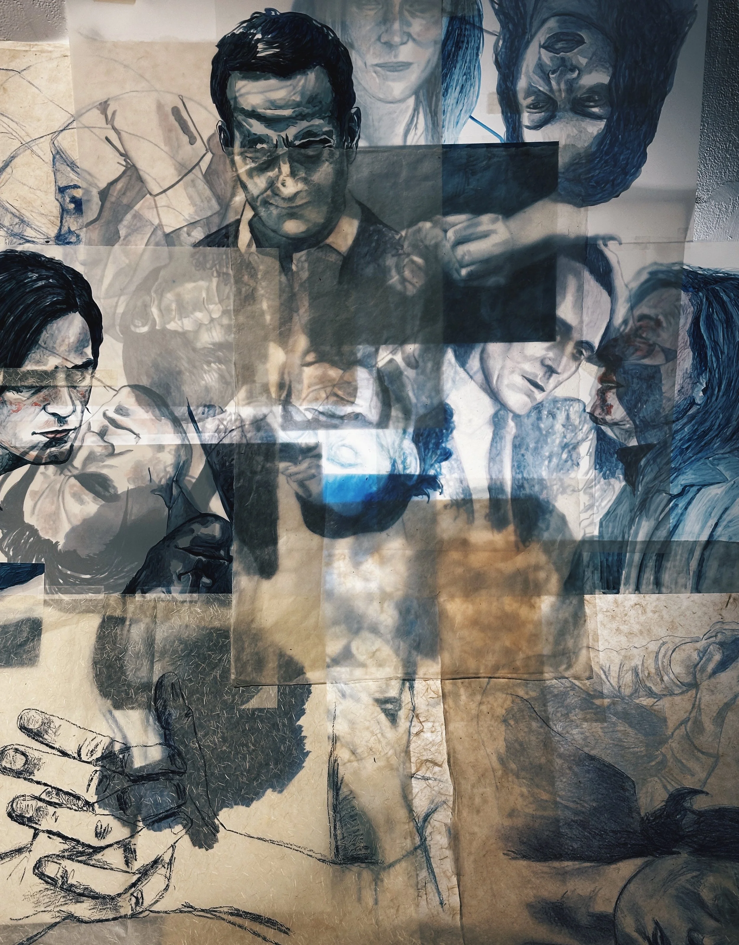 'Penumbra I', ink and watercolour crayon on paper, 30 x 40 inches. 2023. 