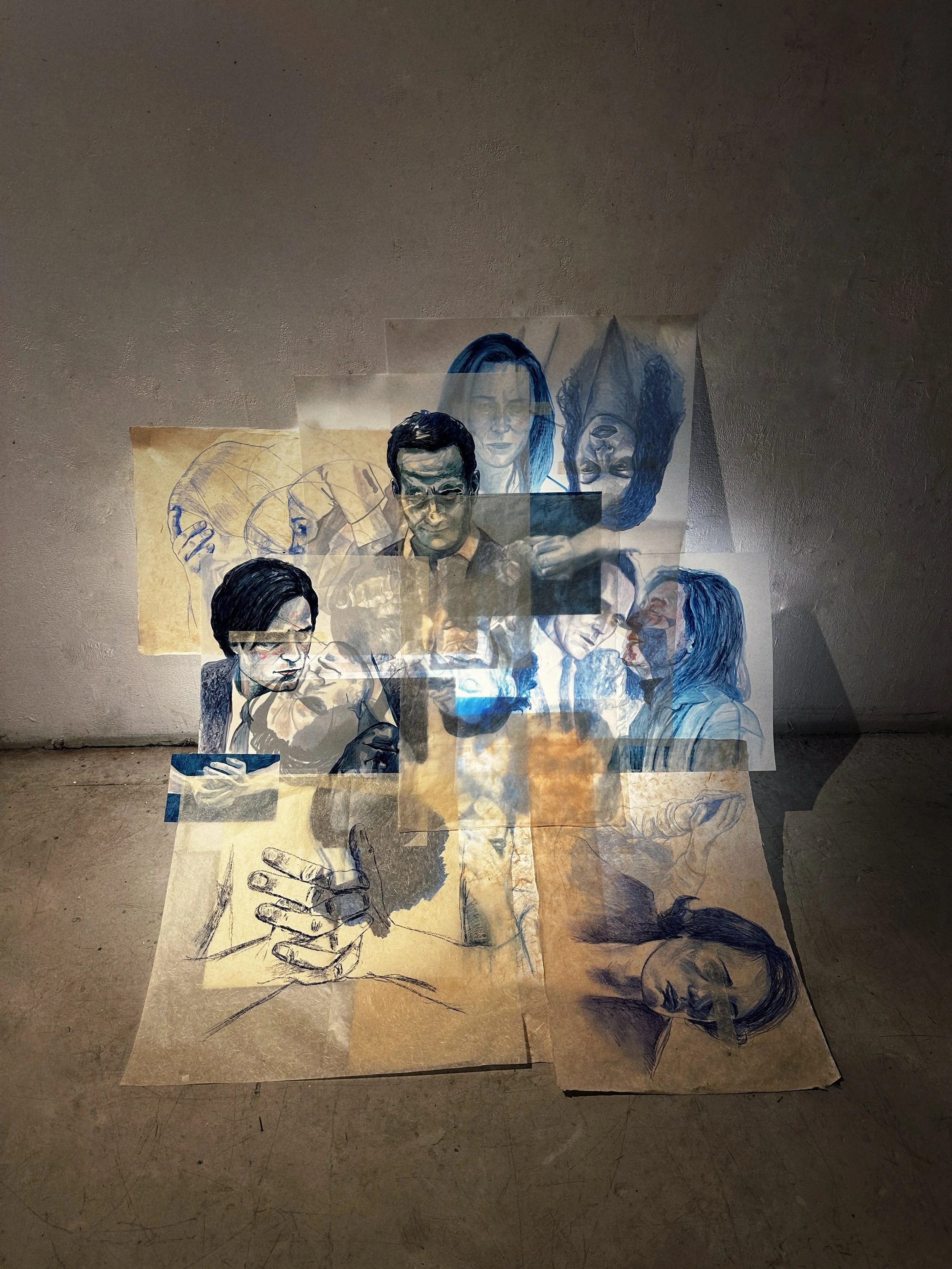 'Penumbra II (backlit)', ink and watercolour crayon on paper, 28 x 40 inches. 2023