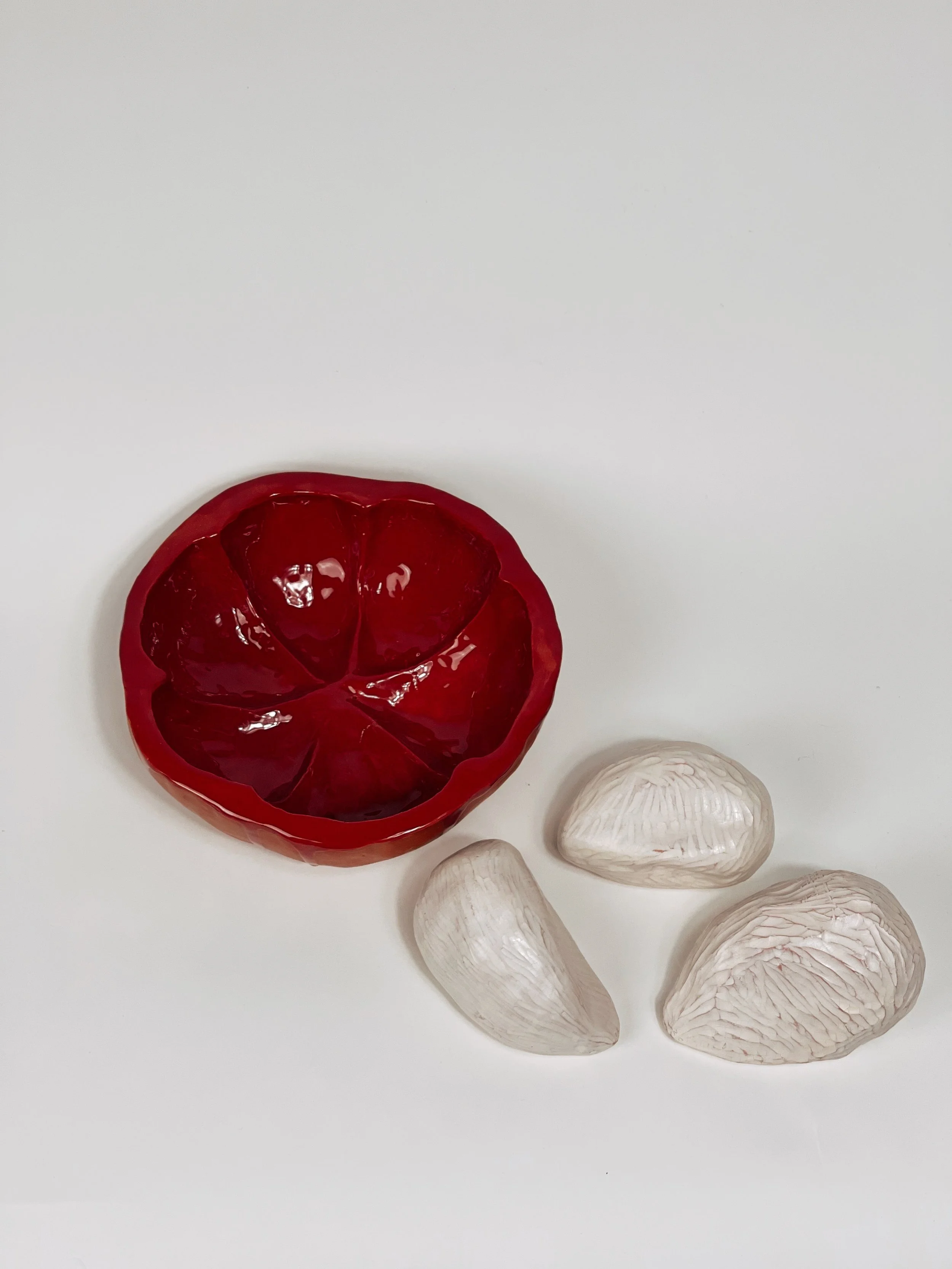 'Mangosteen III', glazed terracotta and terracotta with coloured engobe. 2022