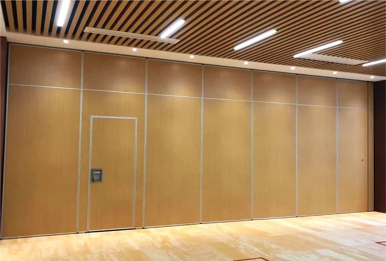 Operable Wall System with door in light wood grain design color