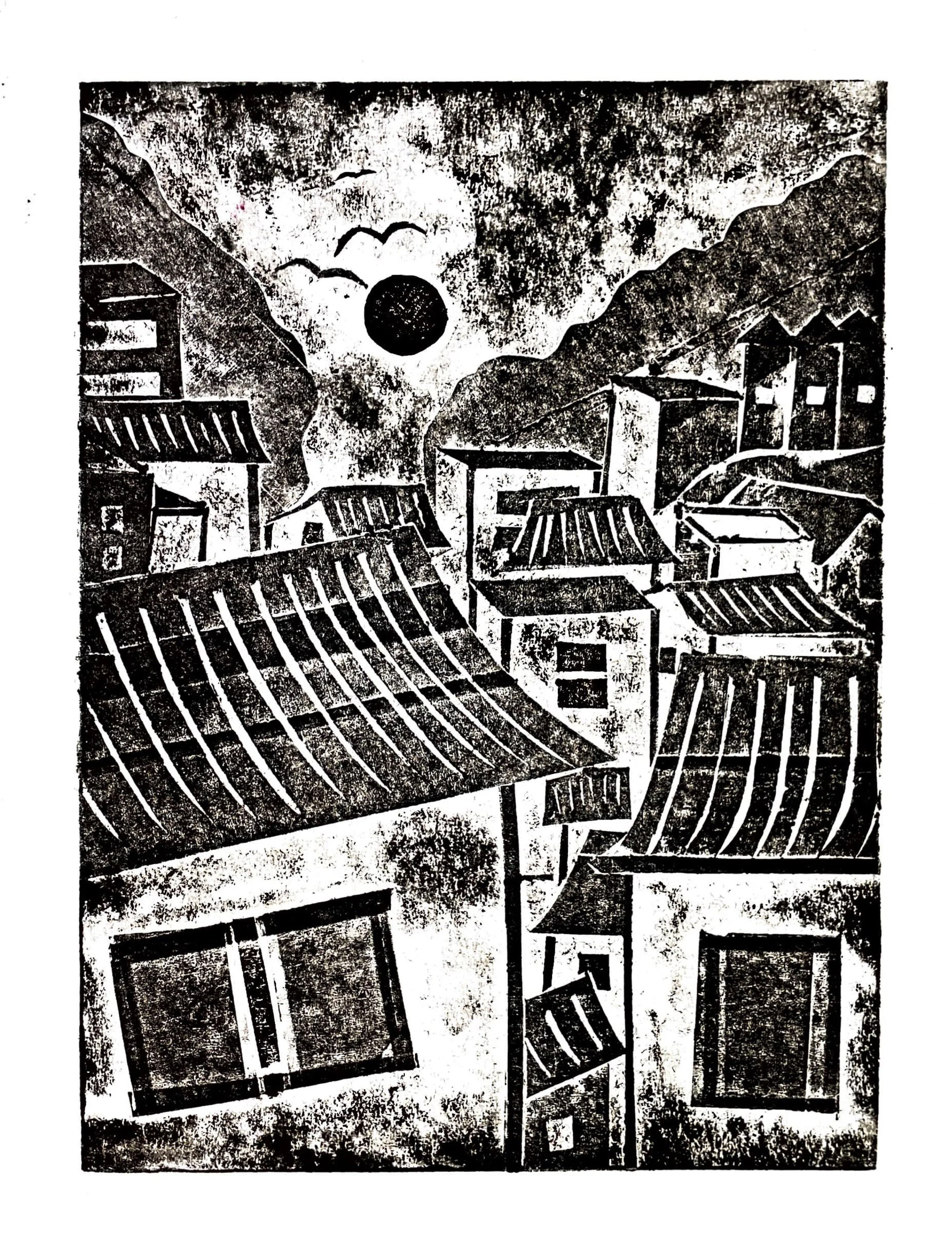 Essence of Home - Black (2022), Collagraph print on card | 20cm x 27.5cm