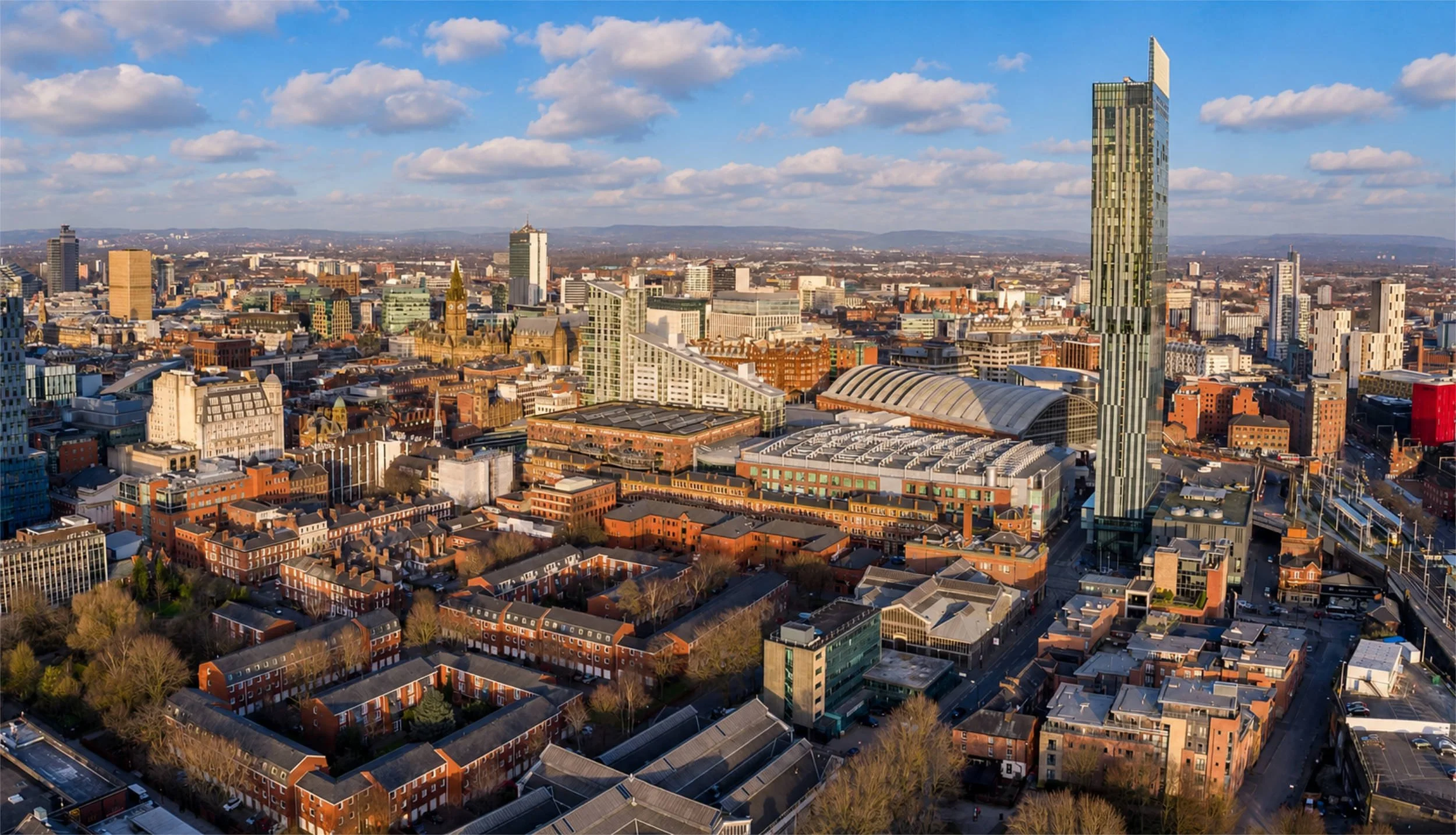 Manchester city centre skyline for a guide to the best wedding venues in Manchester for laid-back couples.