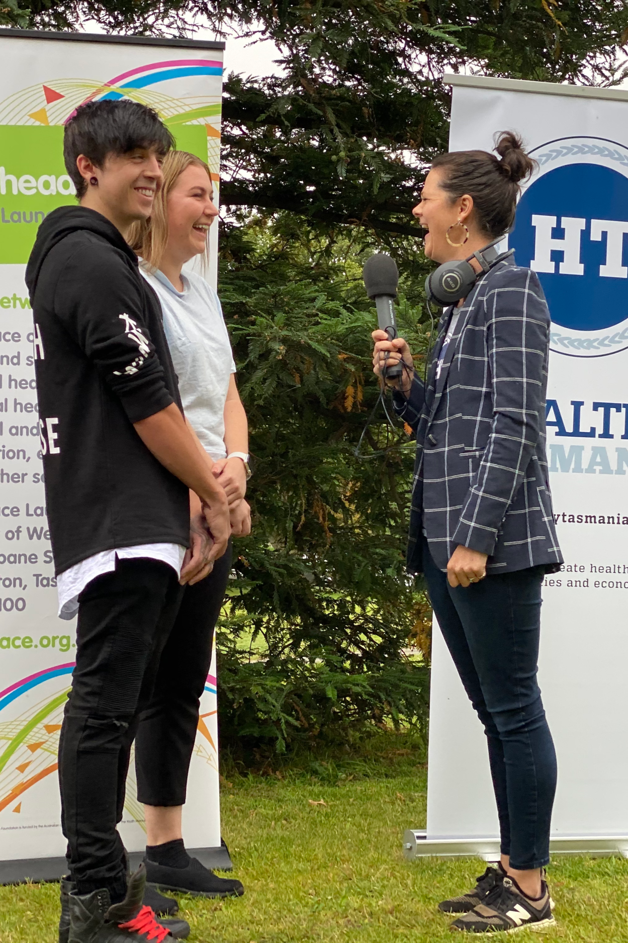 Penny Terry with podcast guests after winning Gold at the Australian Podcast Awards