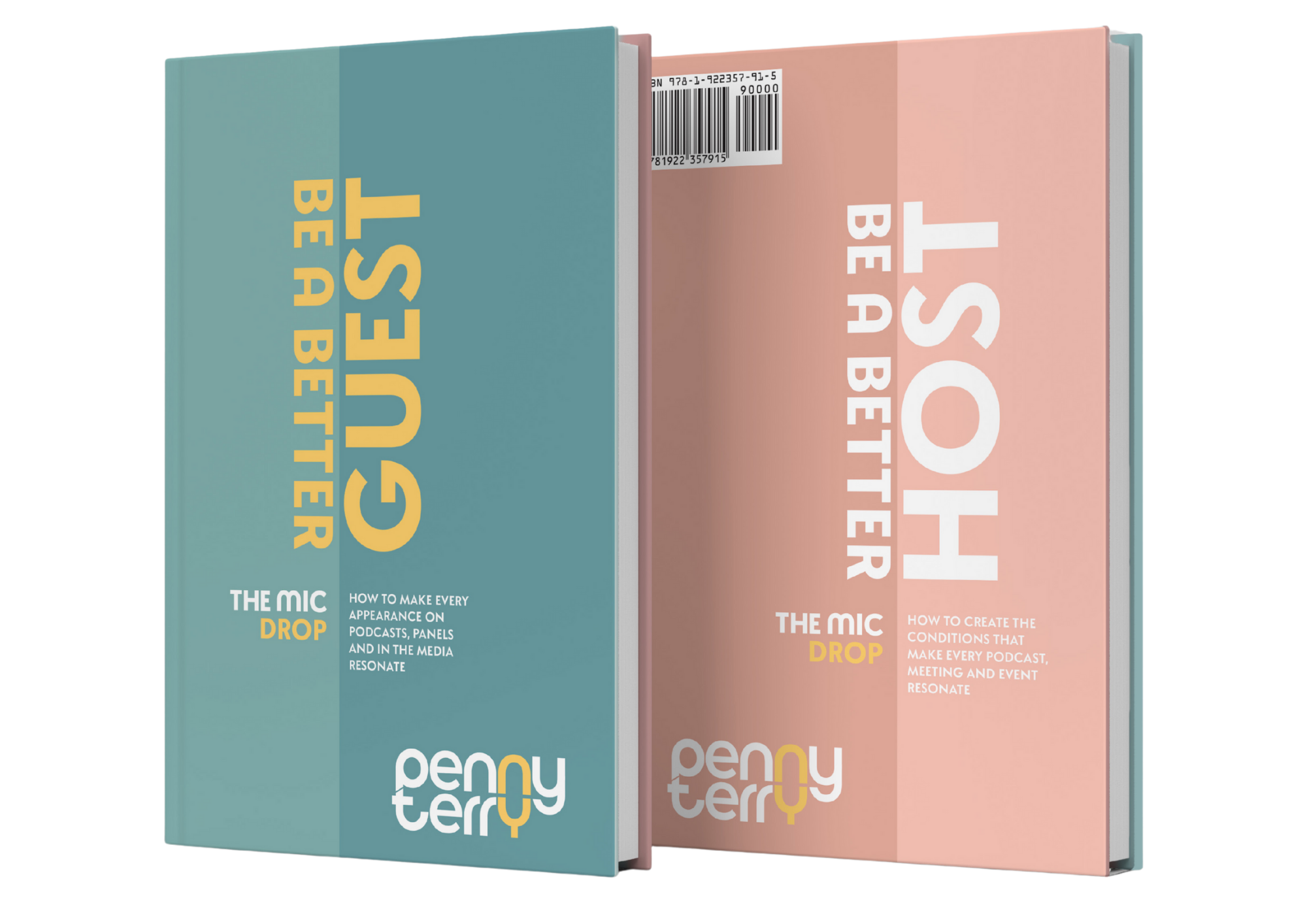 The Mic Drop. A two-sided book written by Penny Terry, helping people Be a Better Guest and Be a Better Host of panels, podcasts, events or meetings.