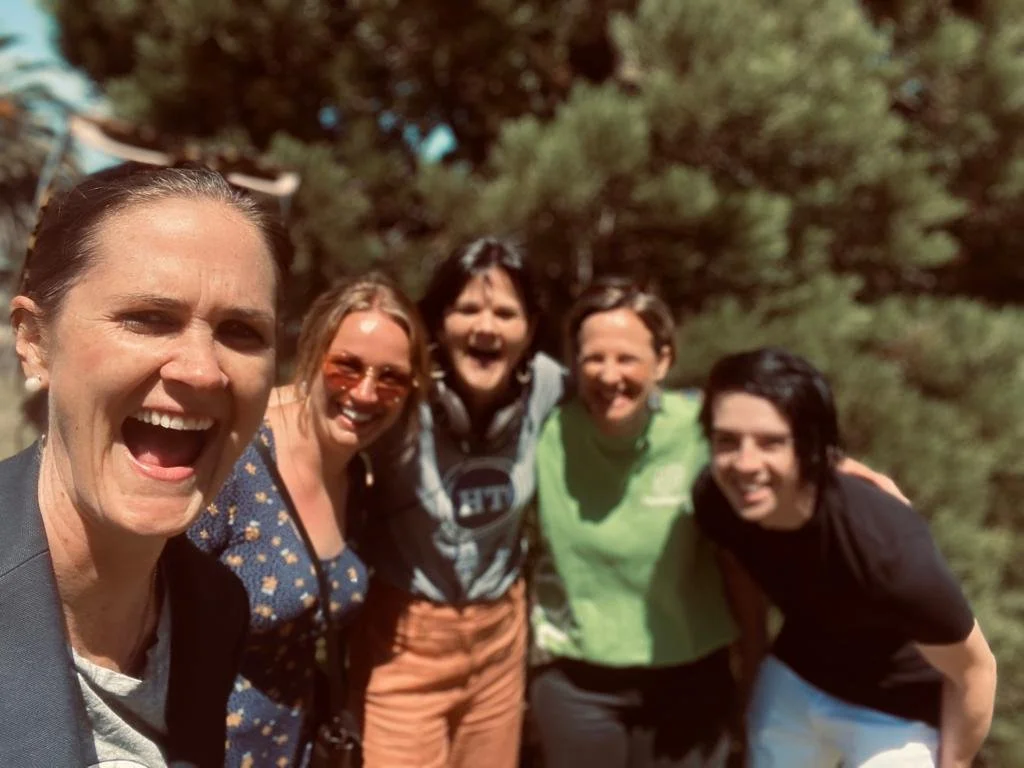Penny Terry and Lucy Byrne with Headspace team after winning gold at the Australian Podcast Awards