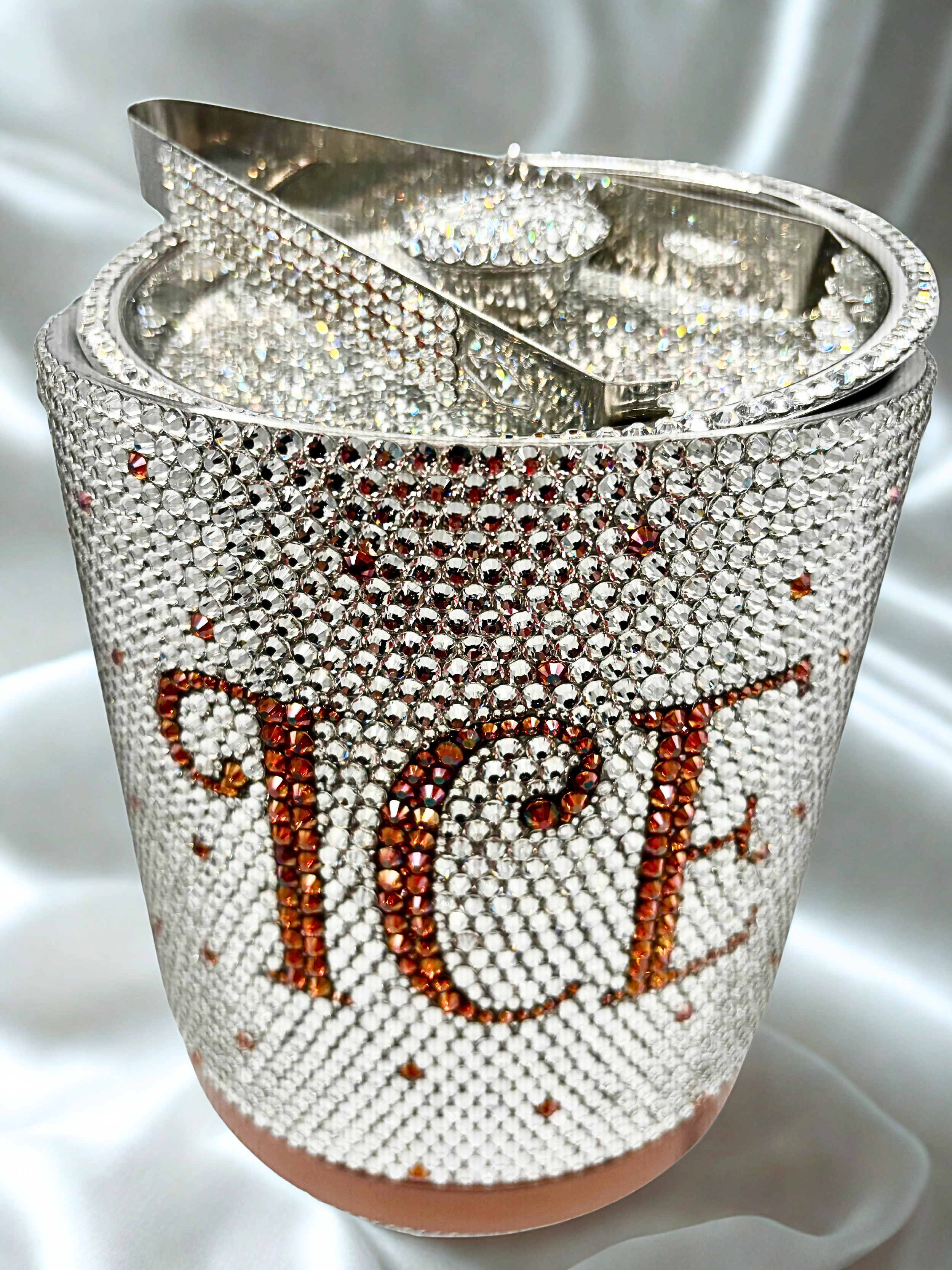 Luxe Stainless Steel Rhinestone Ice Bucket with Matching Tongs