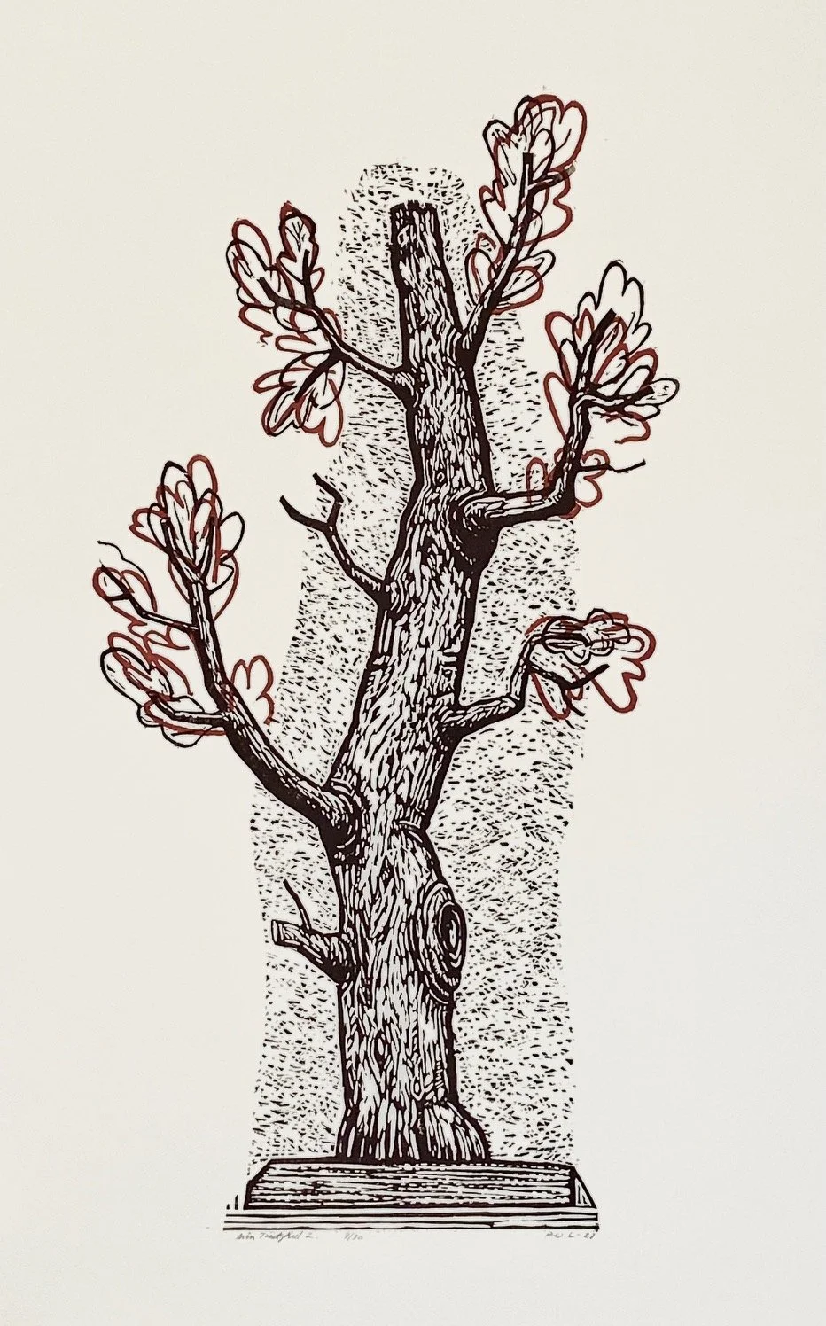 Träsnitt Min trädgård 2 av konstnären P-O Larsson