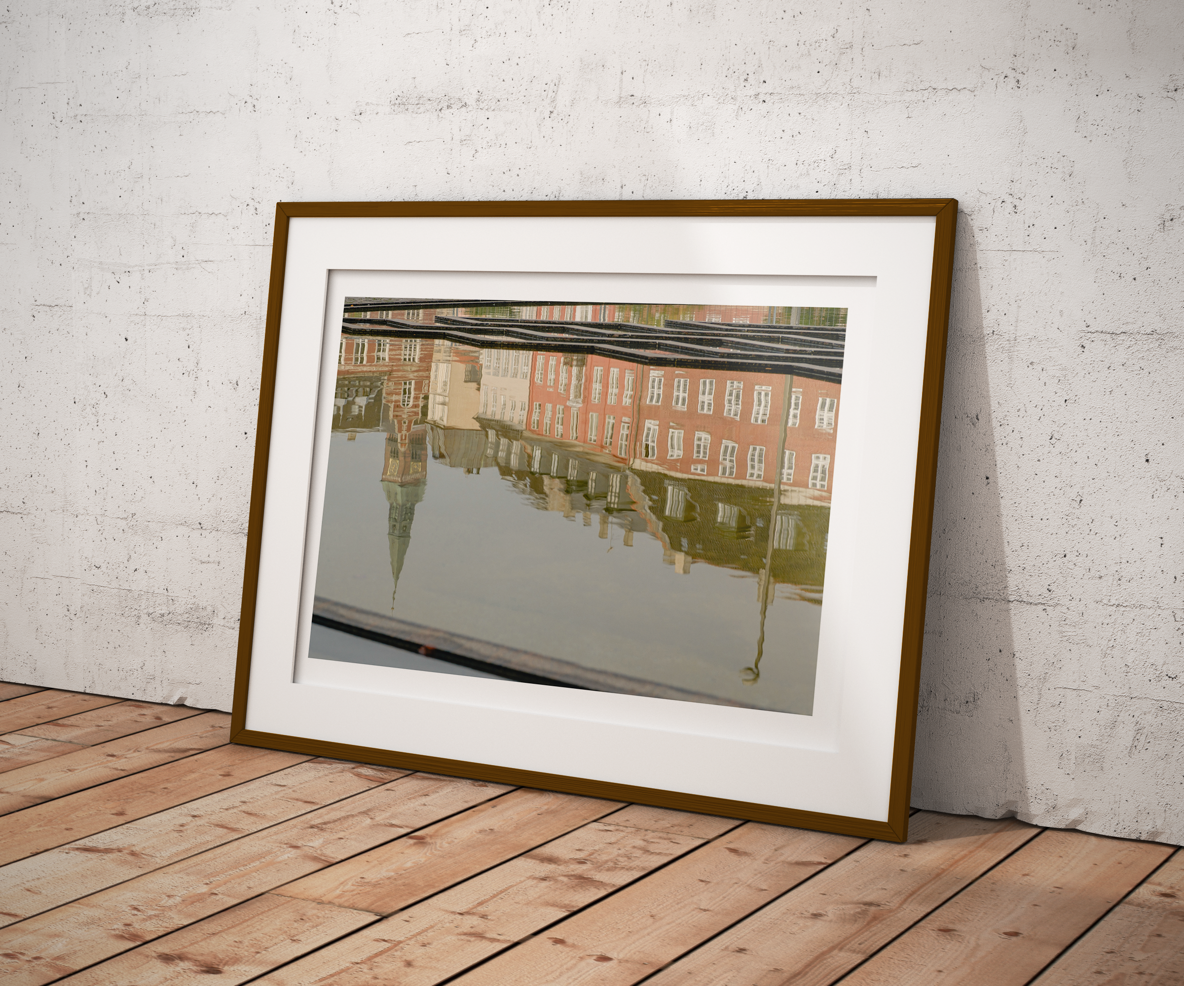 Copenhagen Reflected fine art print framed and displayed on a wall - European travel photography by Frames by Marina