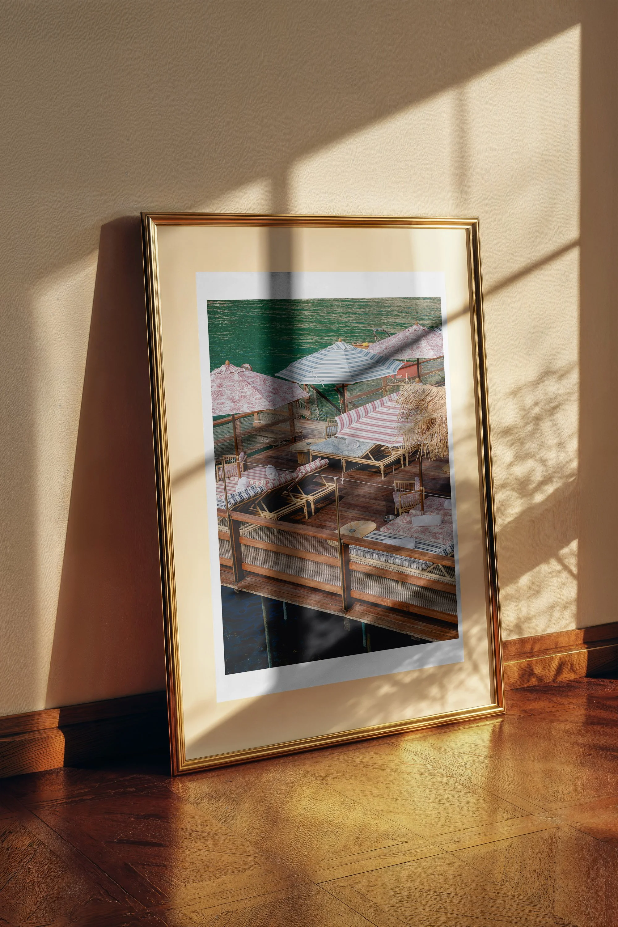 The Pier fine art print framed and displayed on a wall - European travel photography by Frames by Marina