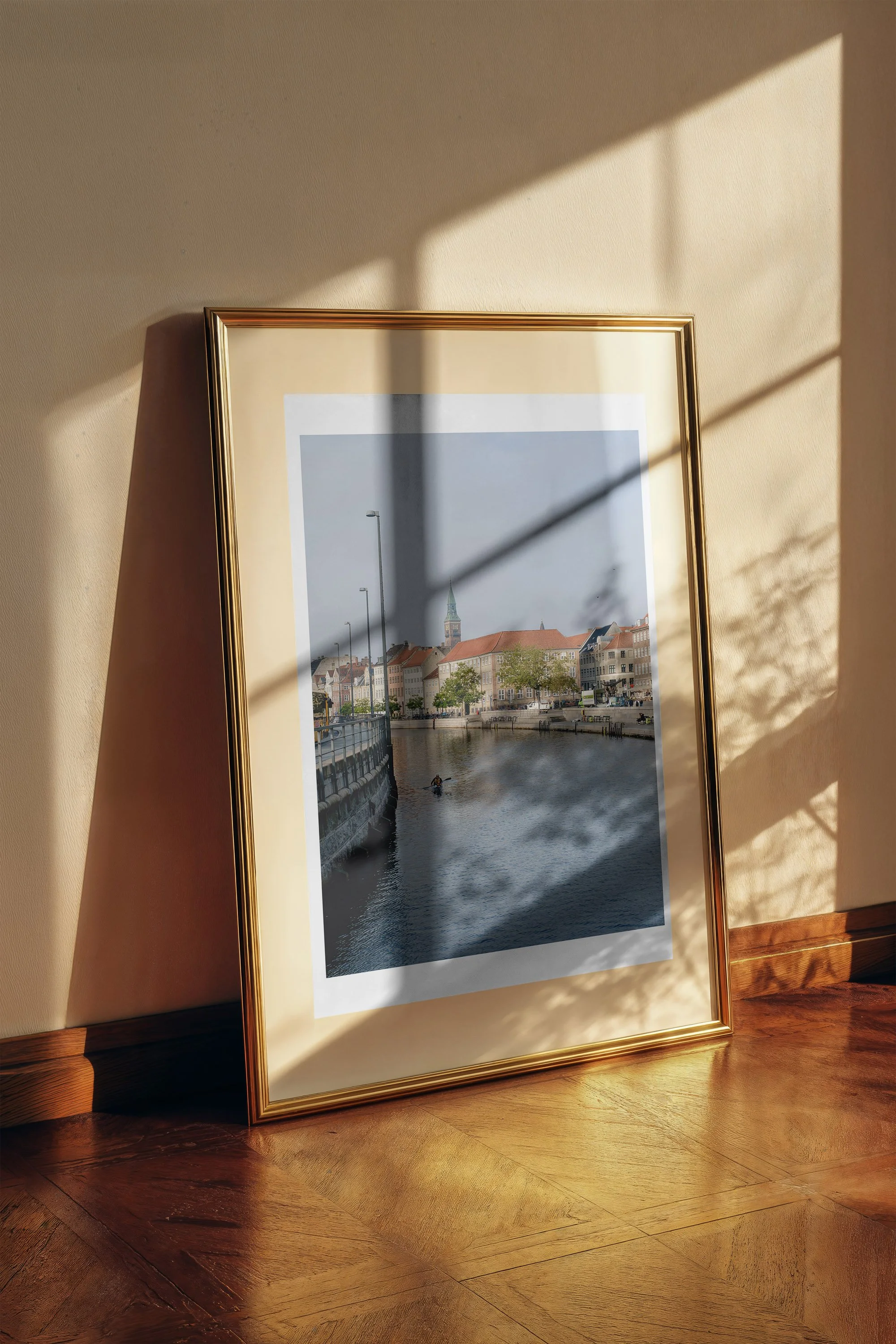 Colorful Canal fine art print framed and displayed on a wall - European travel photography by Frames by Marina