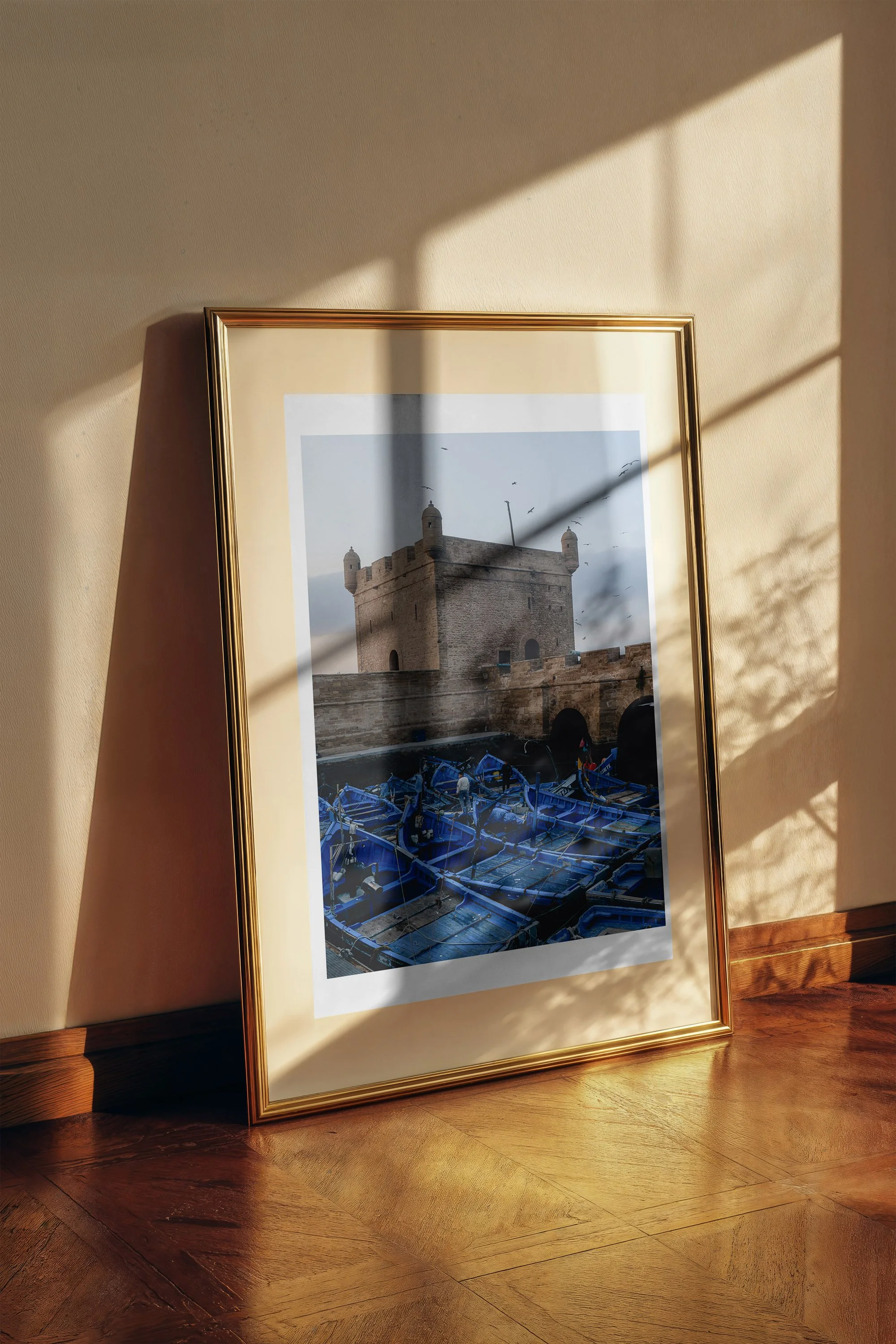 Essaouira Ramparts fine art print framed and displayed on a wall - fine art travel photography by Frames by Marina
