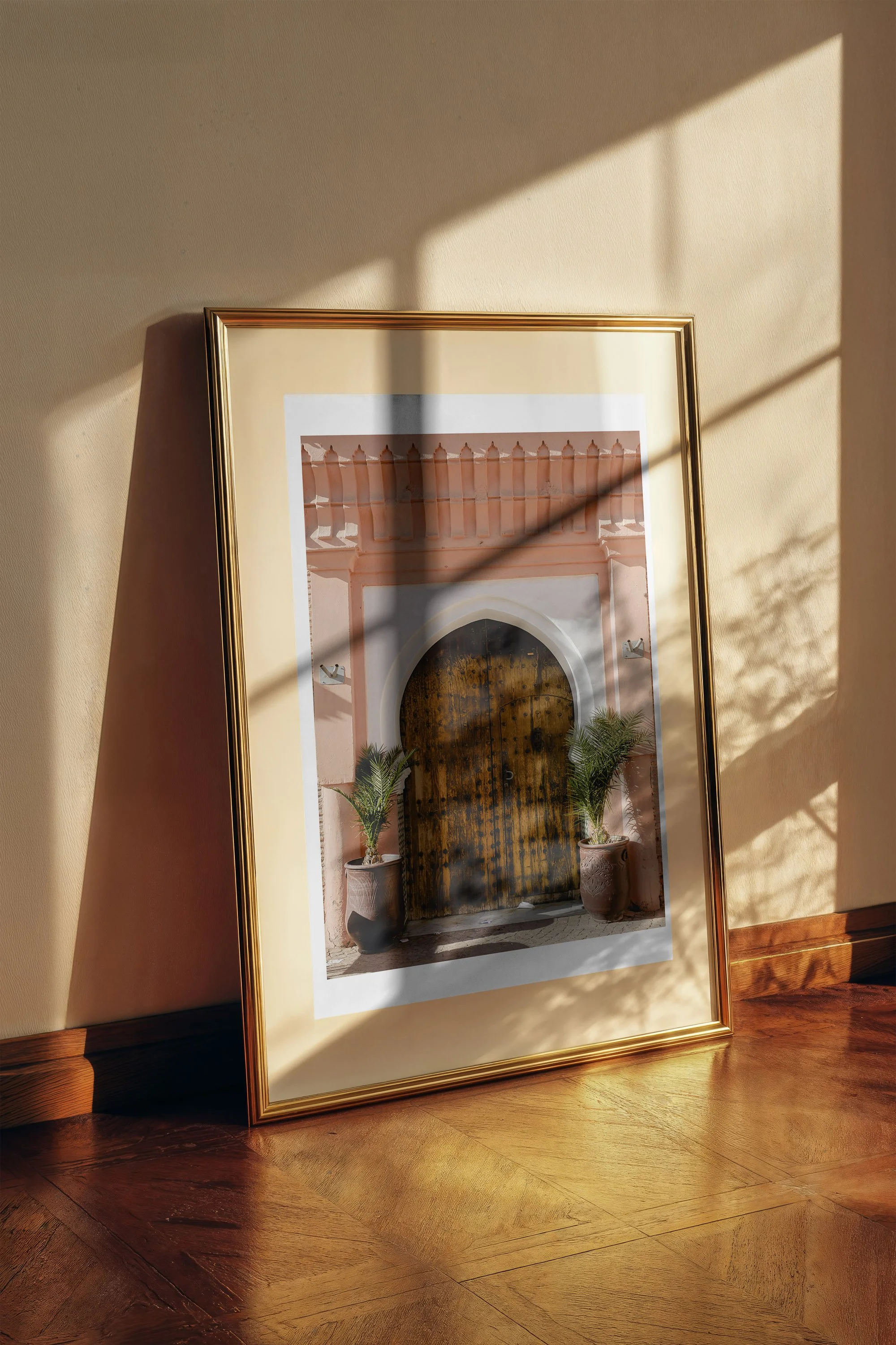Ochre Doorway fine art print framed and displayed on a wall - fine art travel photography by Frames by Marina