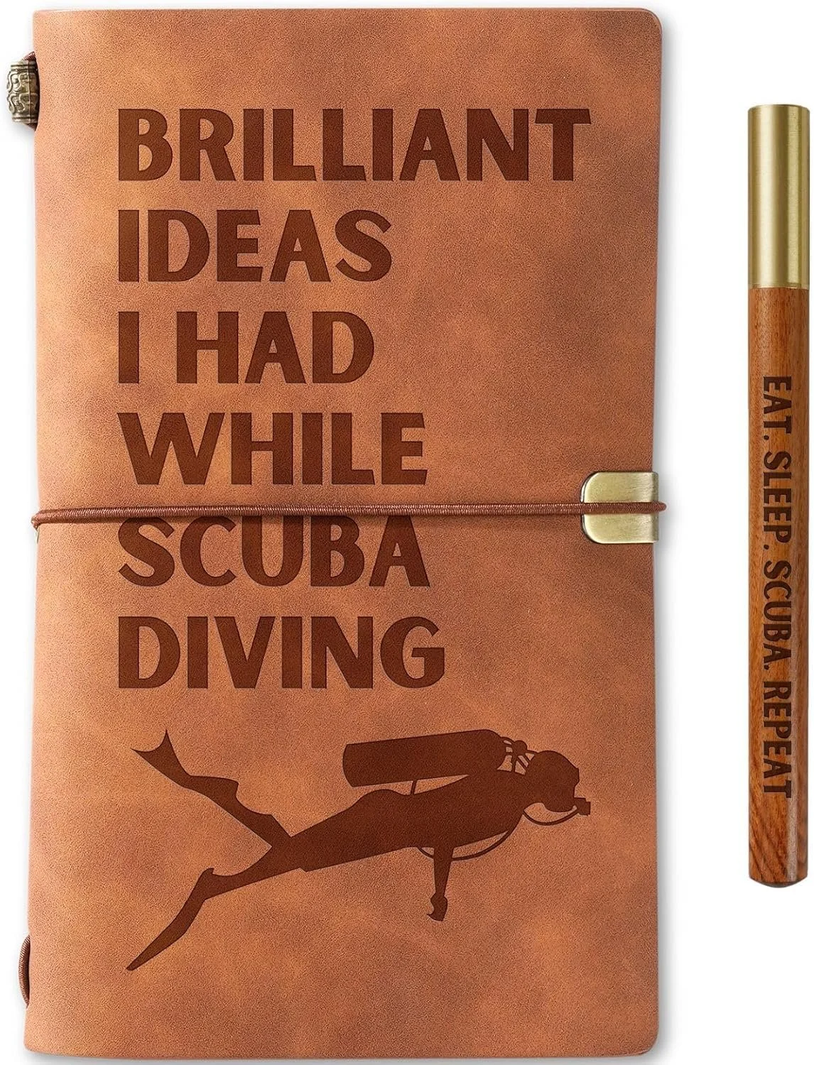 A sleek vegan-leather travel journal – perfect for logging dives, sketches and underwater memories.