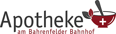 Logo der Apotheke am Bahrenfelder Bahnhof, mit roter Kelle und Blättern