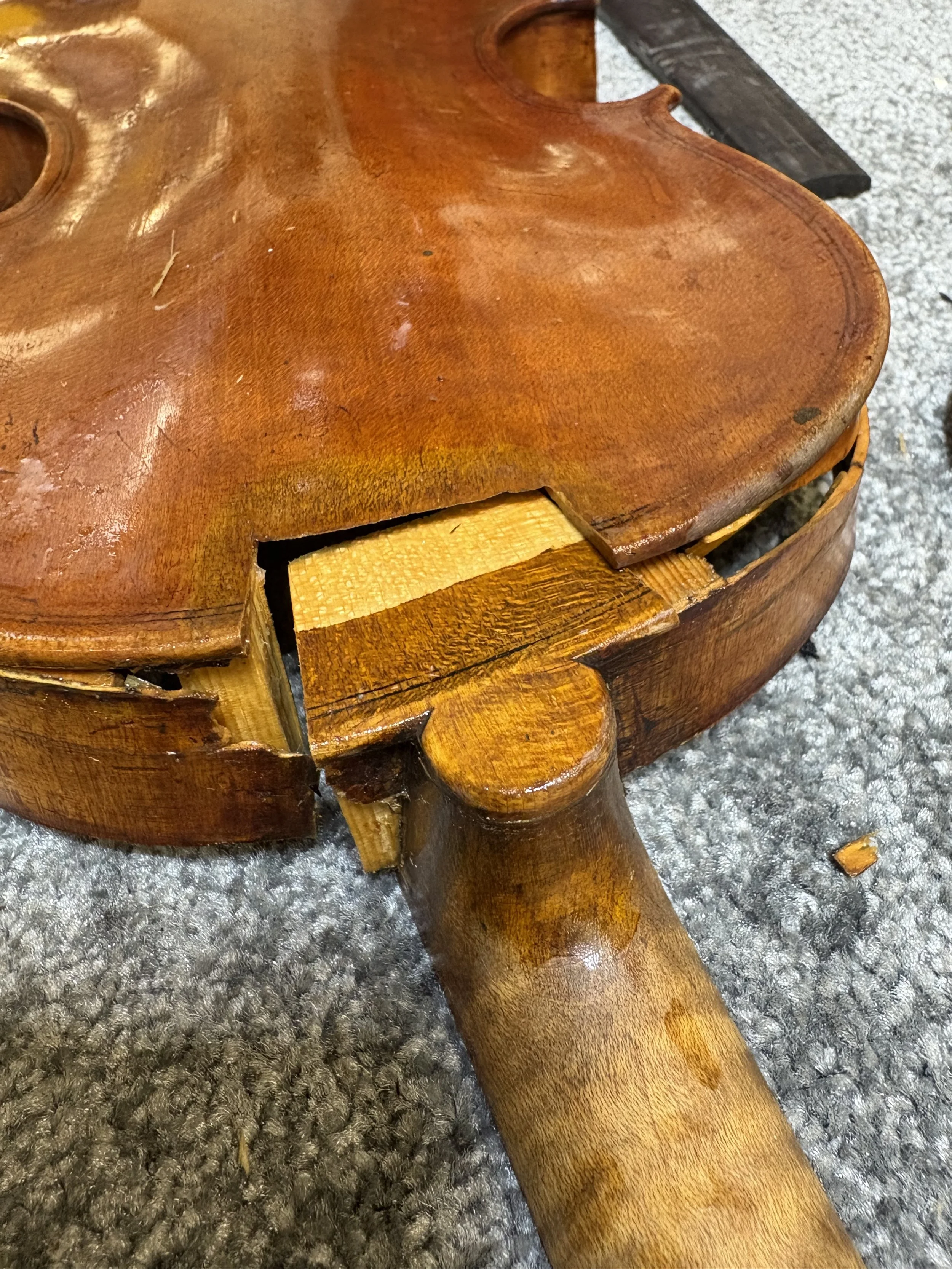Repaired school violin instrument process.