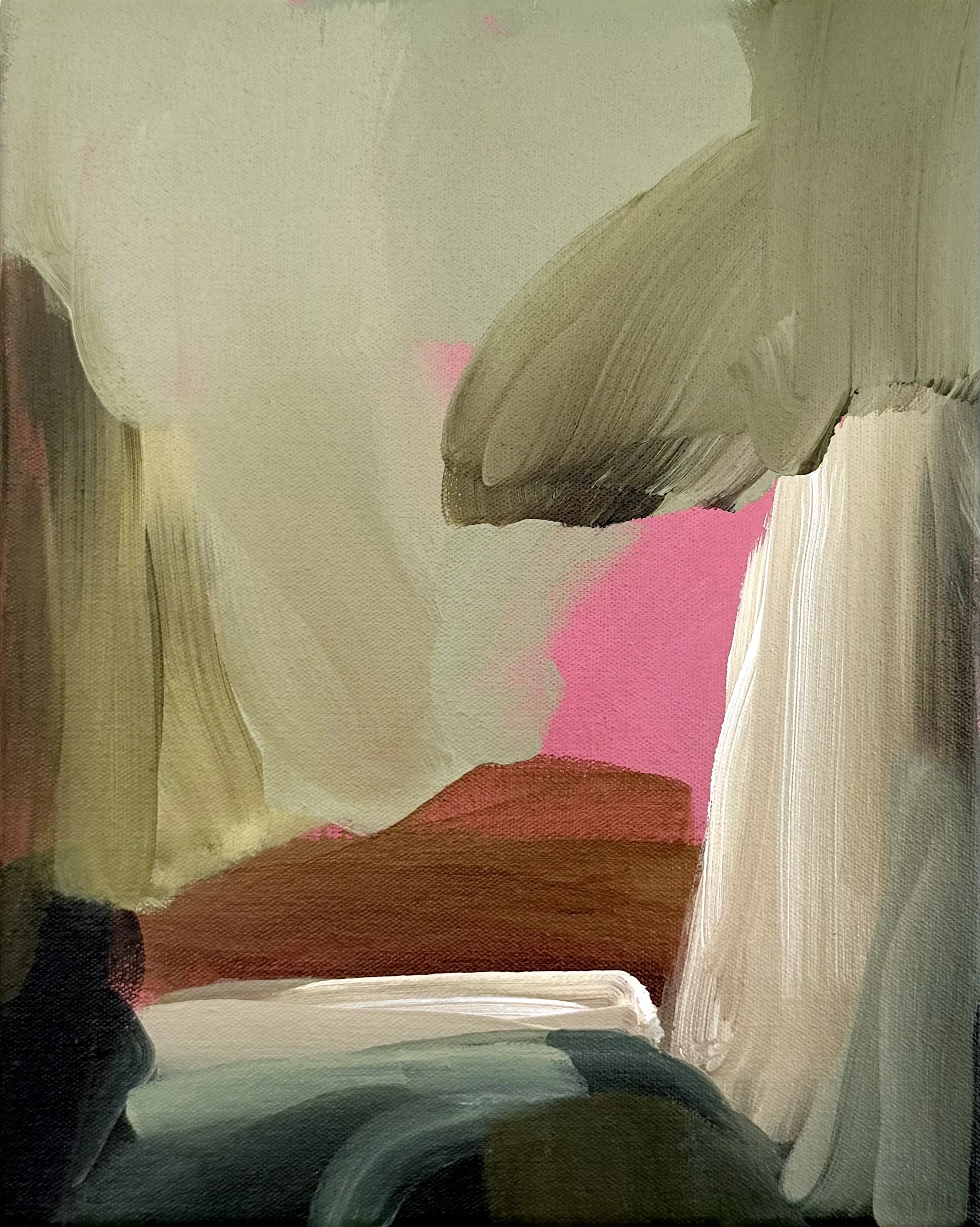 hot pink soft green abstract painting  Carrie Jean Goldsmith