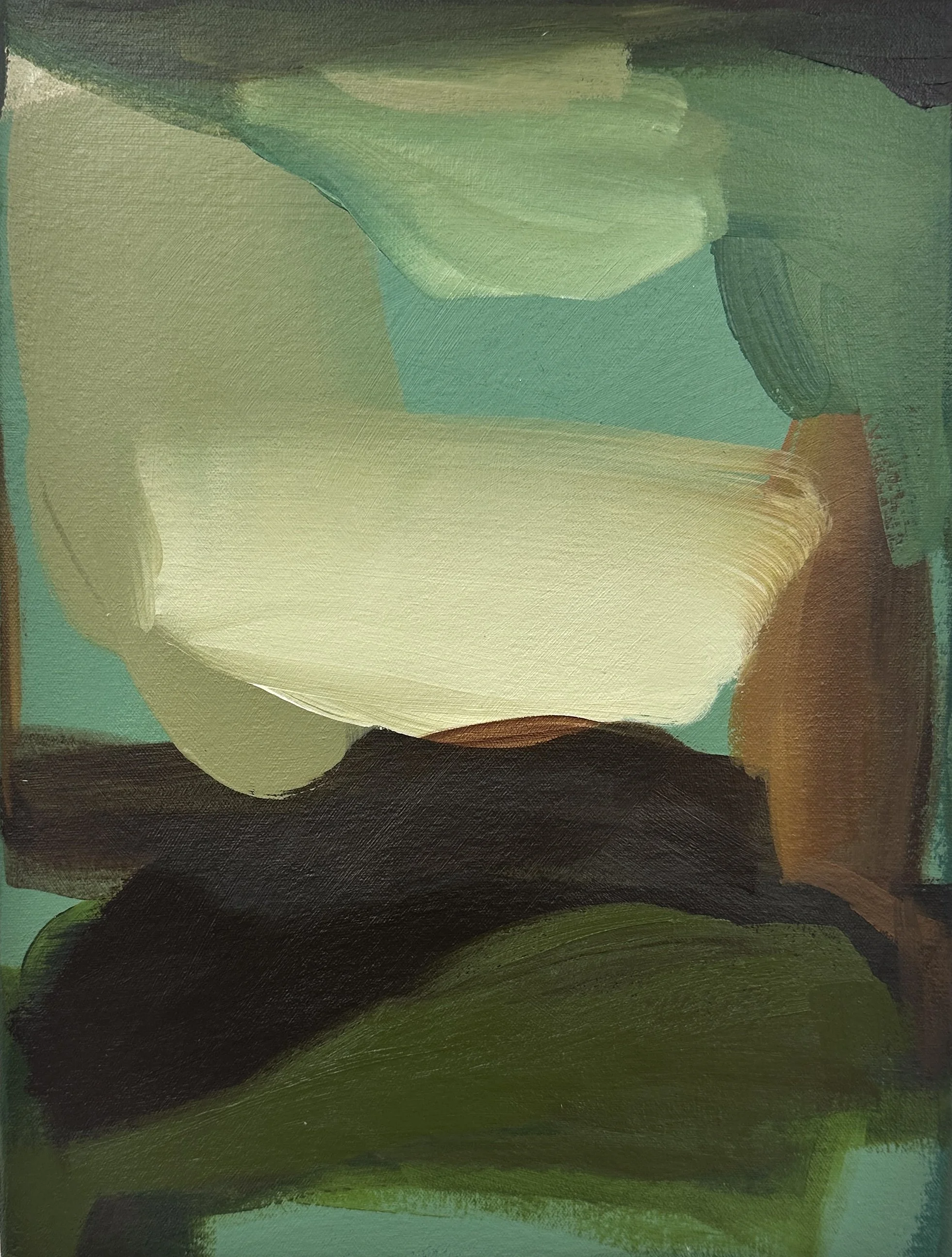 Convergence 2025 Mixed media on canvas 30cm x 24cm  Presented in a dark wood tray frame