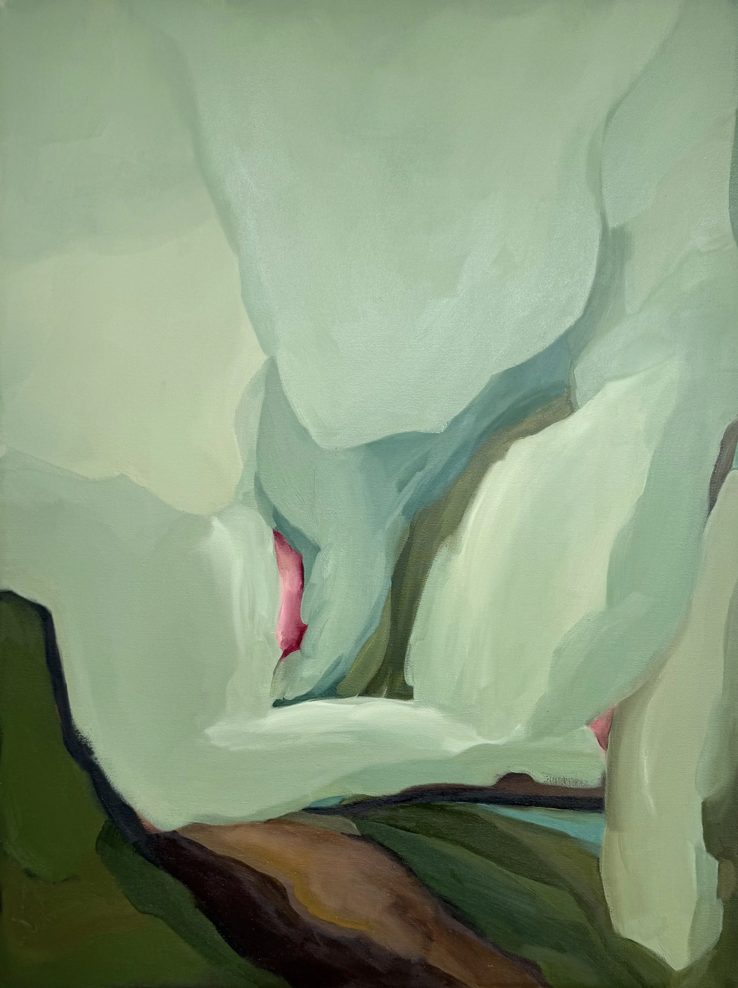 Green pink abstract oil painting Carrie Jean Goldsmith