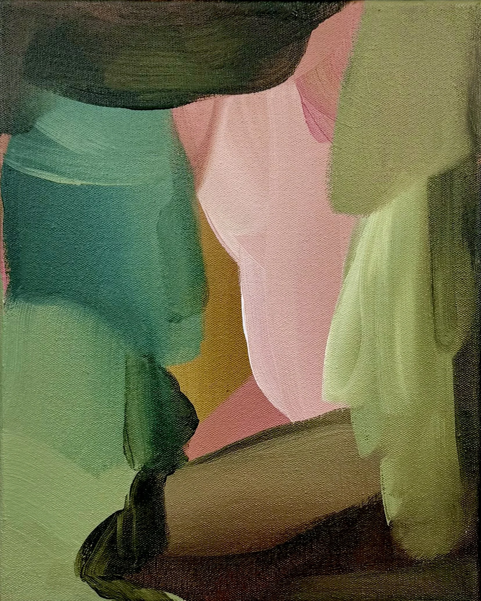 warm pink deep greens and blue abstract  Carrie Jean Goldsmith