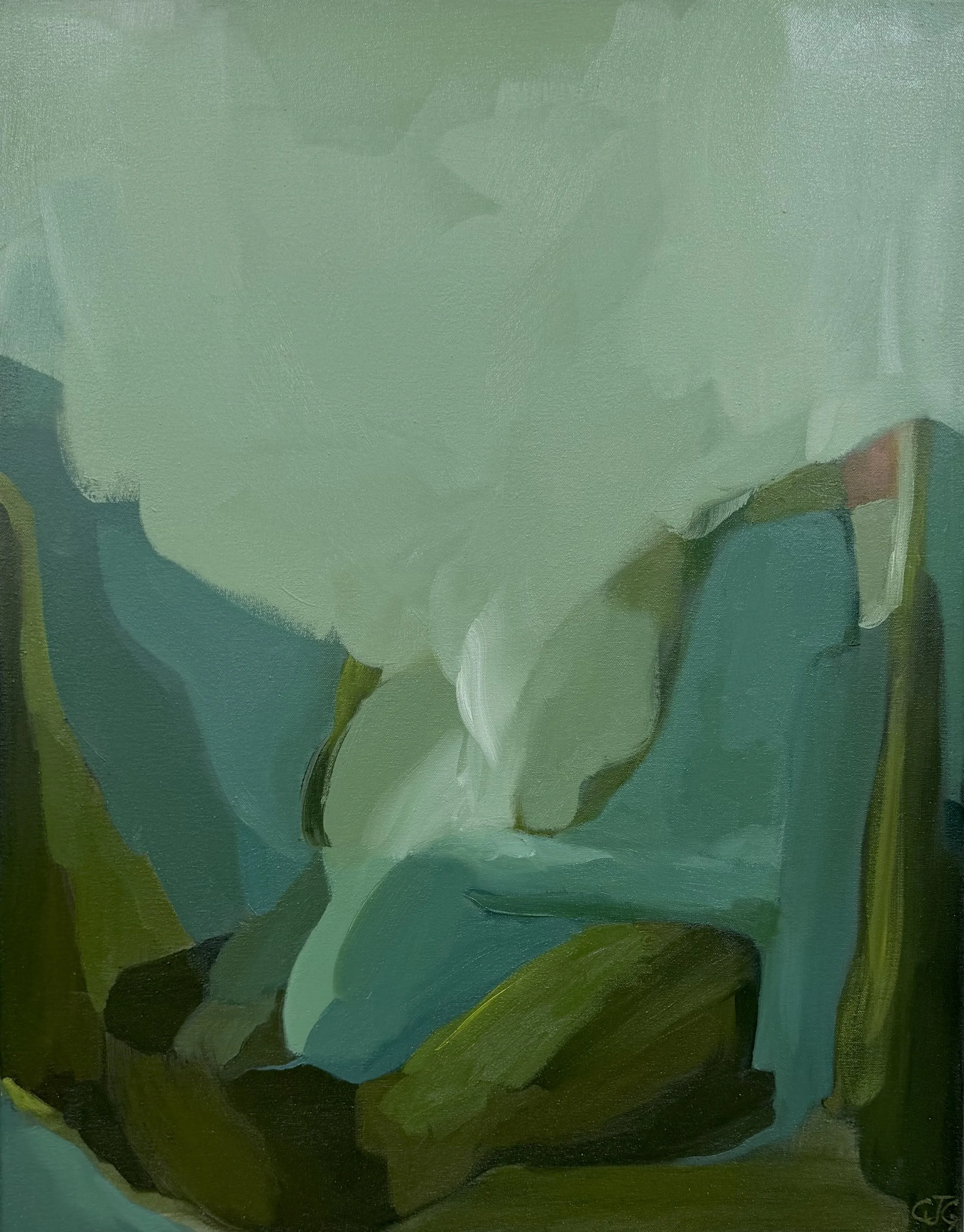 aqua blue and green abstract oil painting  Carrie Jean Goldsmith