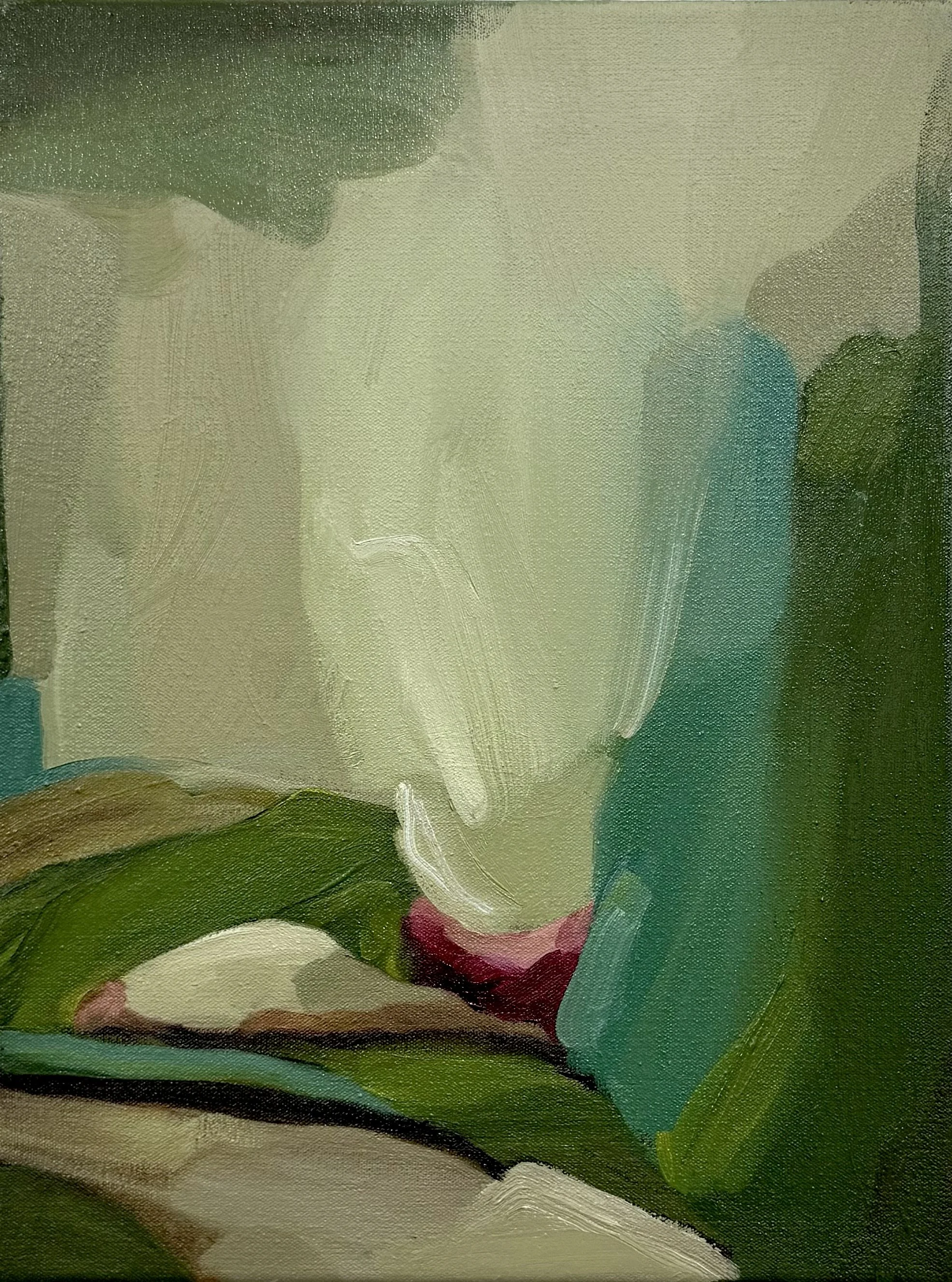 Until Then oil painting aqua and pink paint