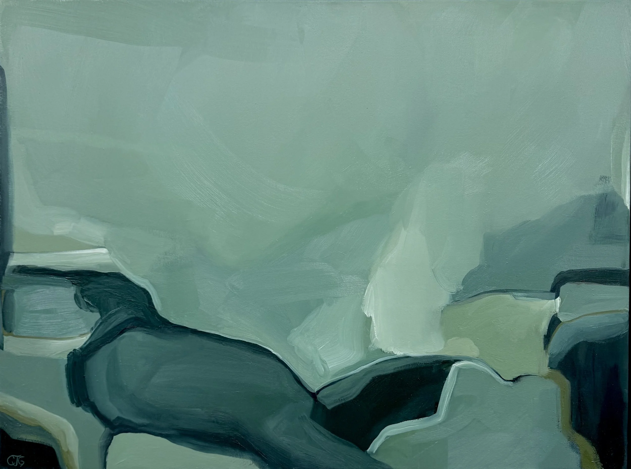 Blue oil painting abstract landscape