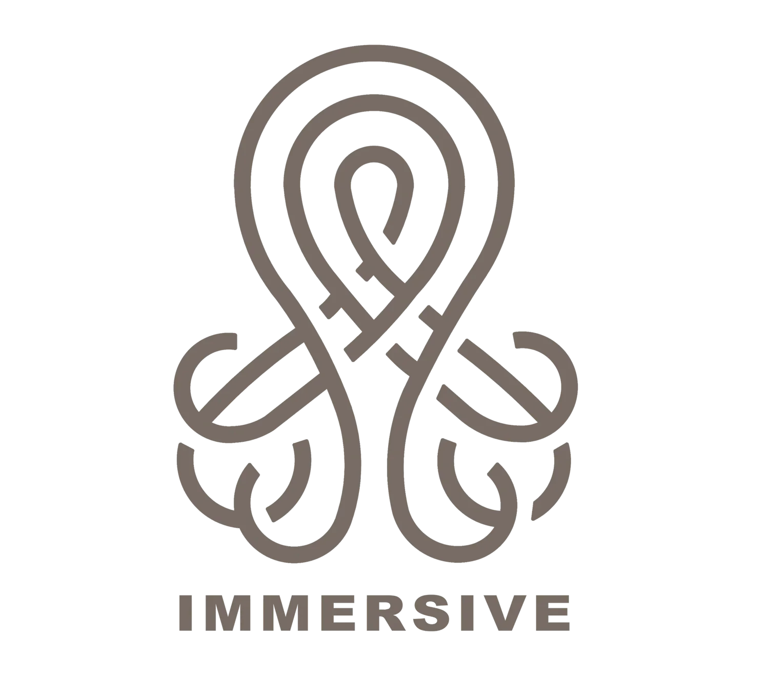 Abstract logo with interwoven lines forming a stylized knot or swirl above the word "IMMERSIVE" in bold capital letters.