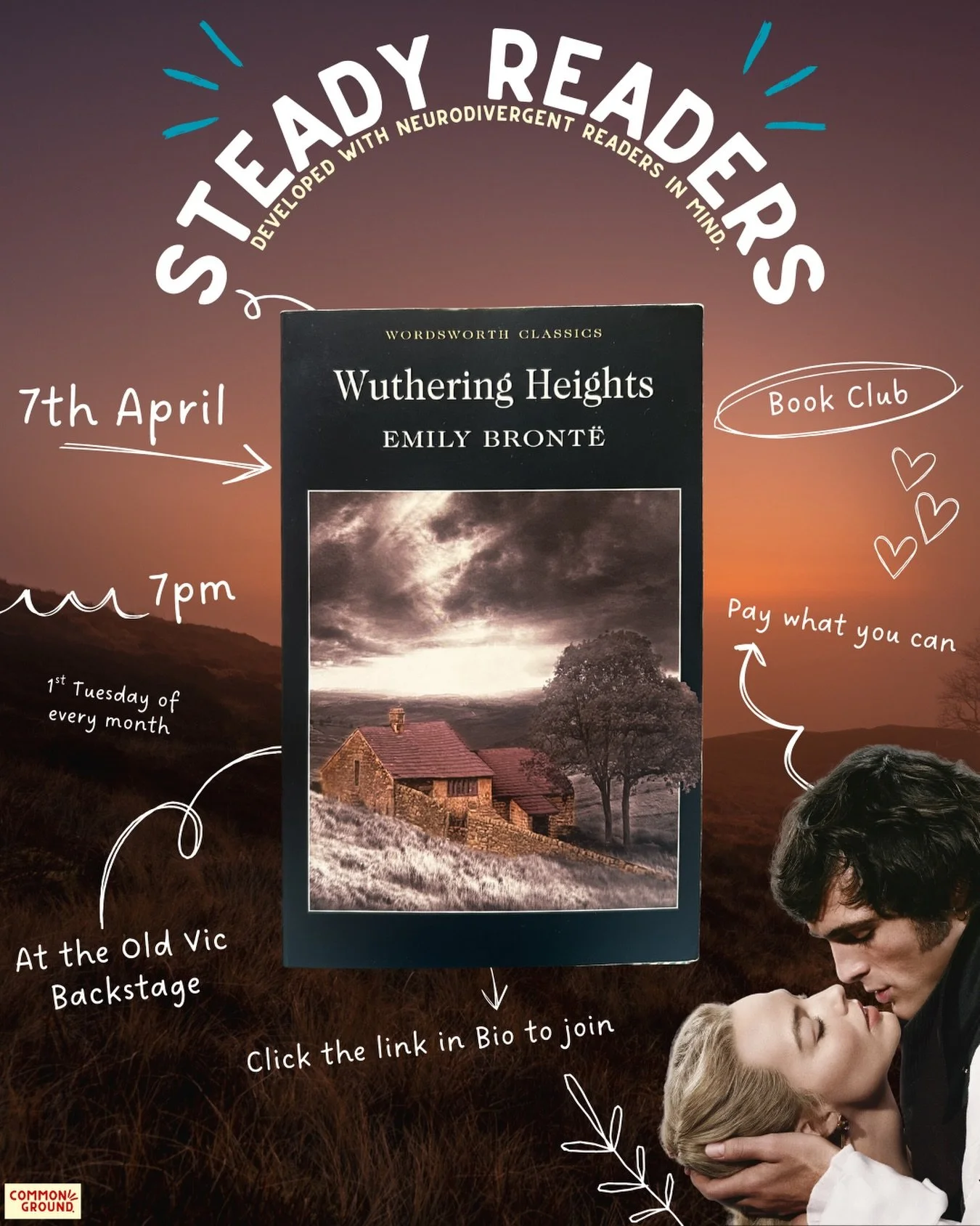 This month the Steady Readers are tackling Emily Bront&euml;&rsquo;s Wuthering Heights 🌾 

This book is a classic piece of English literature following the wild, passionate love story of Catherine and Heathcliff. This gothic fiction is set on the Yo