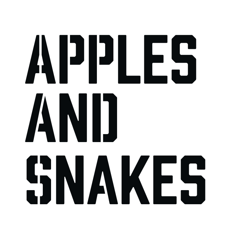 Text reading 'APPELS AND SNAKES' with a small graphic of a snake and a snake fang.