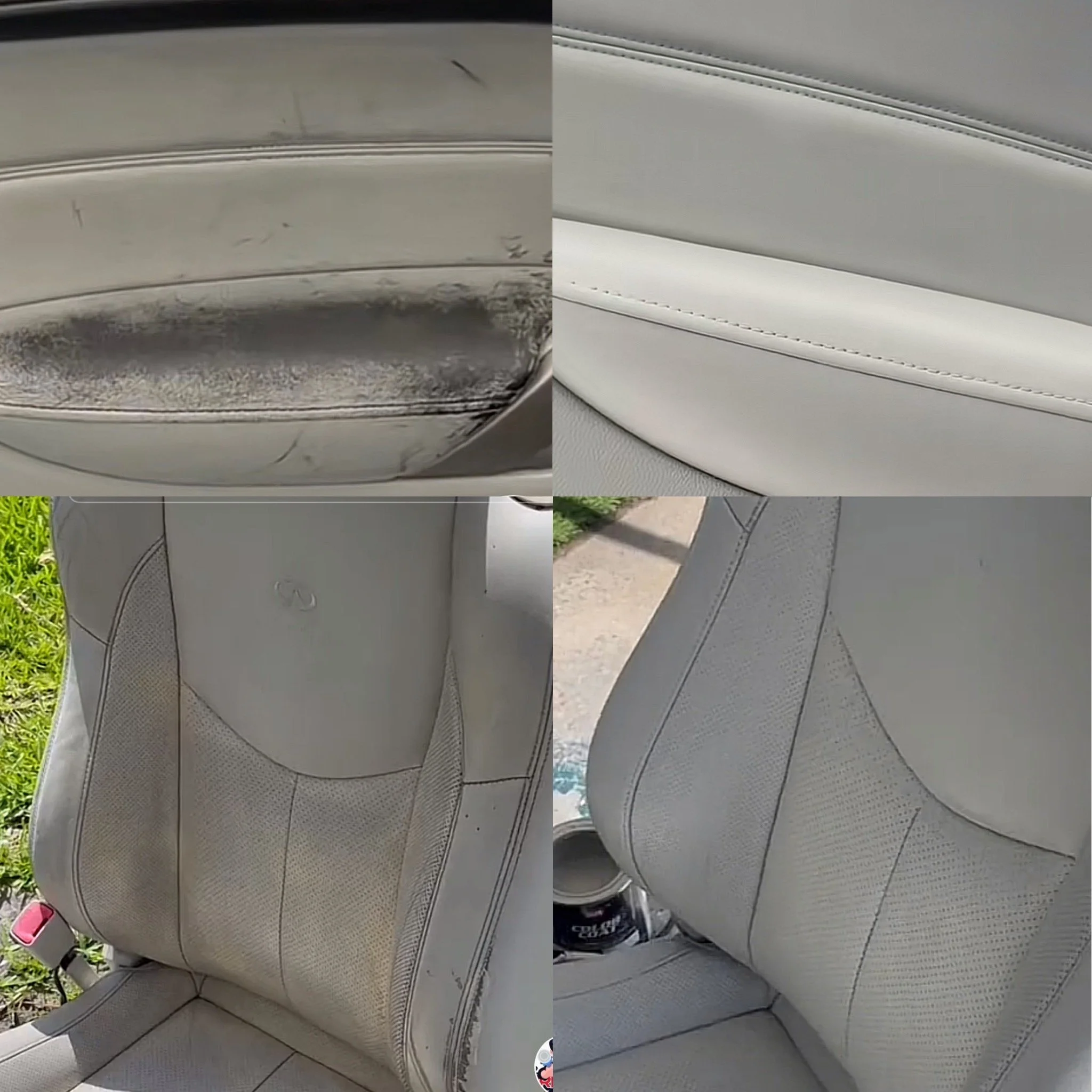 Luxury car interior leather restoration and detailing service in Miami – before and after seat repair.