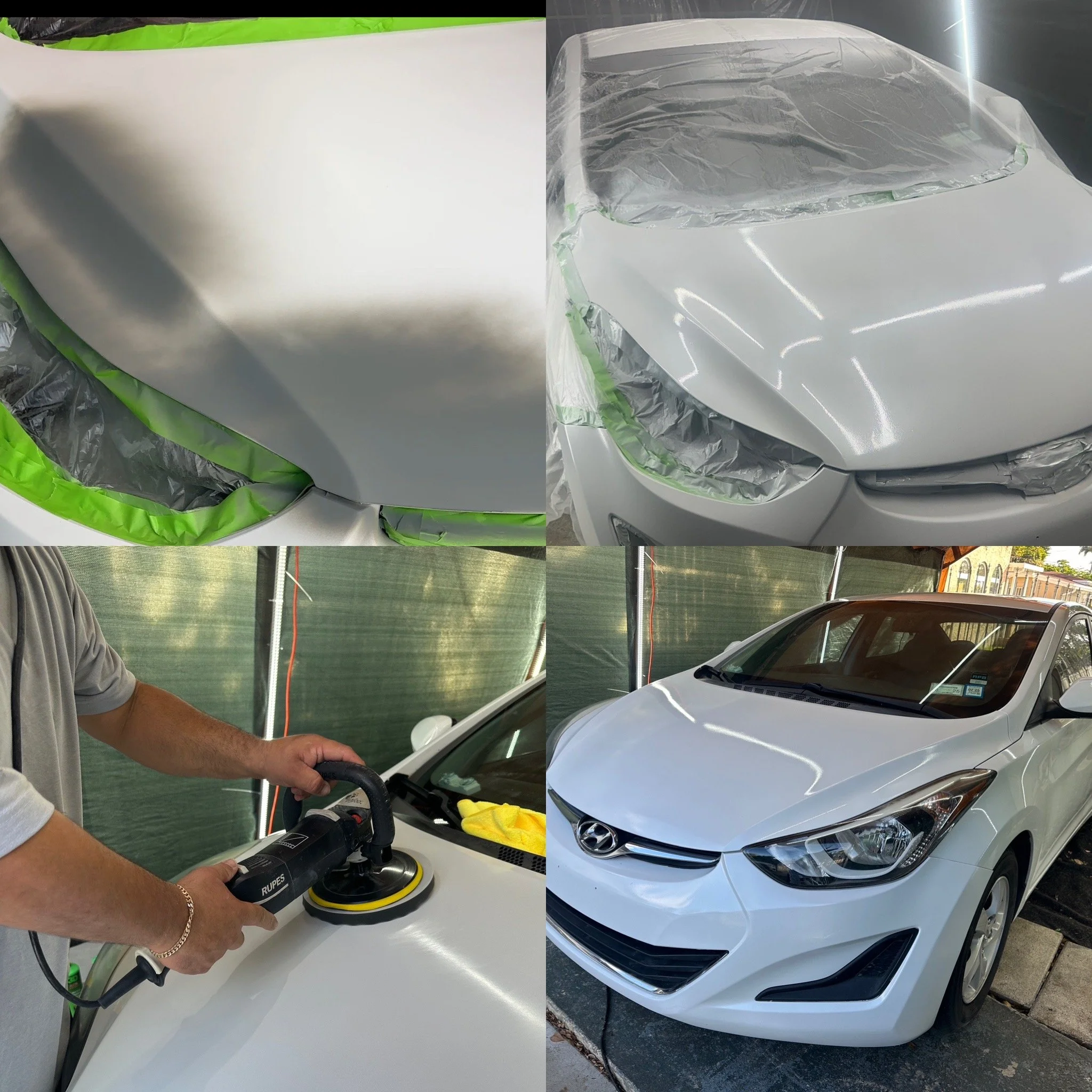 Hood paint repair and repainting on a vehicle with damaged paint by Xtreme Pro Detailers in Miami.