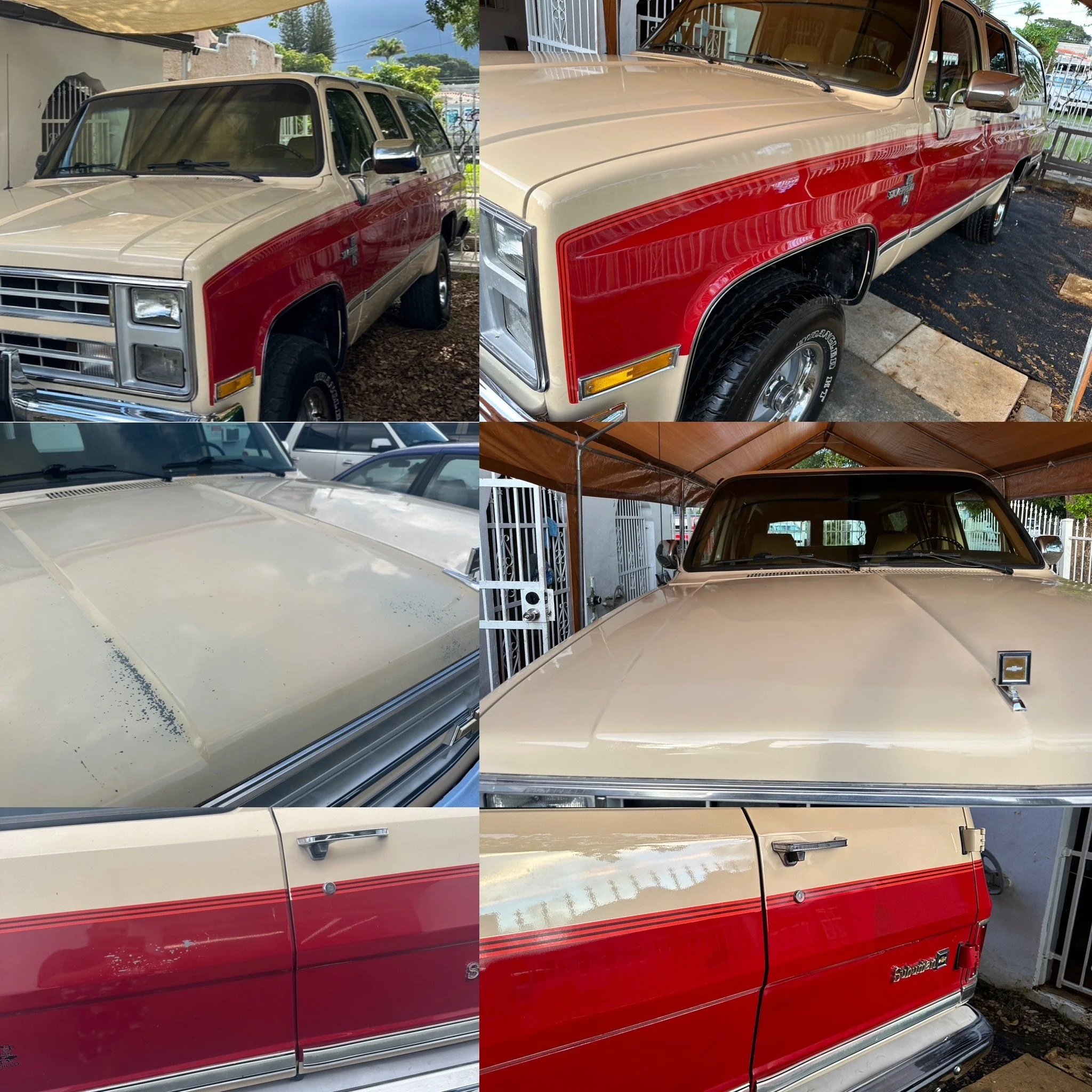 Vintage Chevrolet Suburban rock chip repair and touch-up paint work by Xtreme Pro Detailers in Miami.