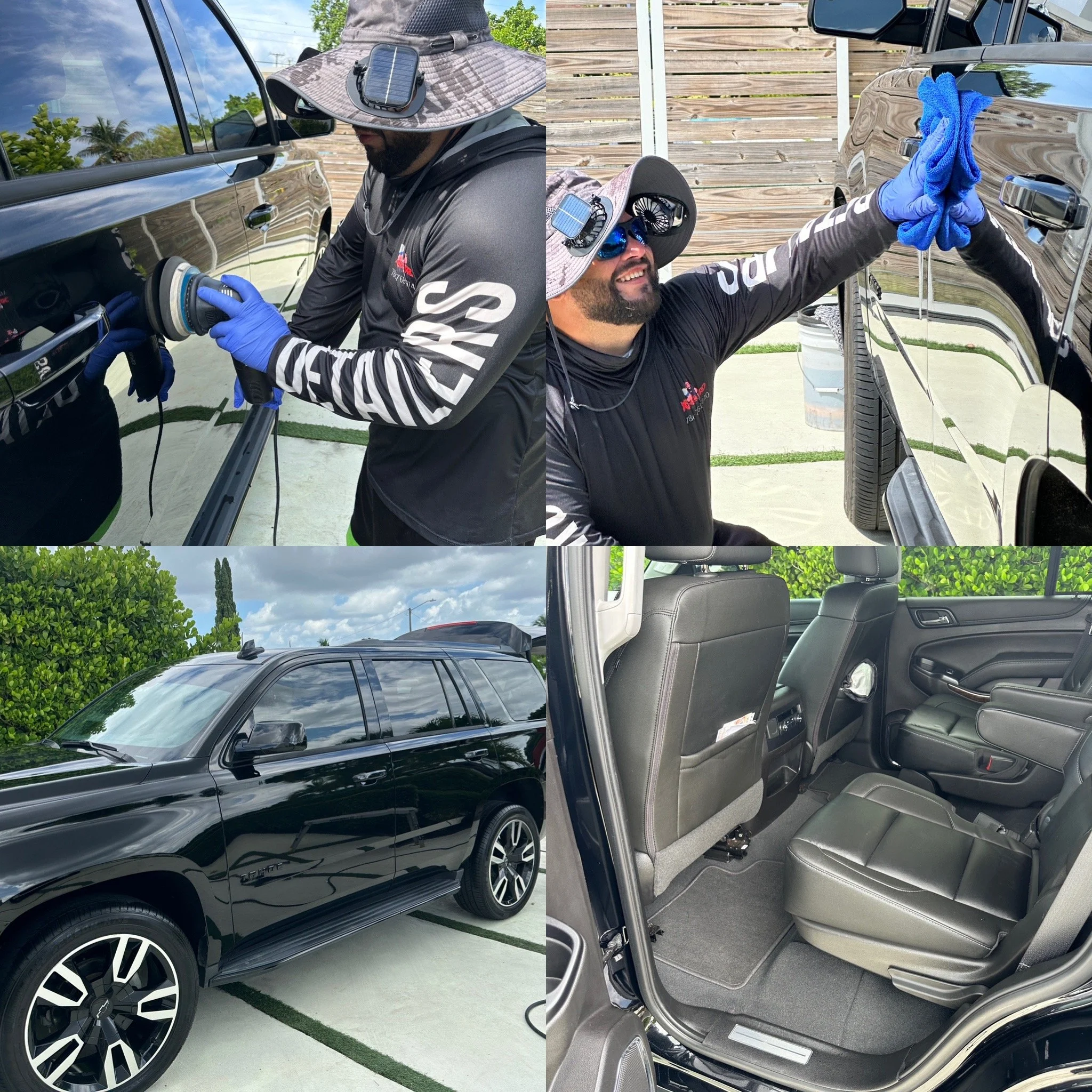 Professional paint polishing on a black SUV with full interior detailing and surface protection performed by Xtreme Pro Detailers in South Florida.