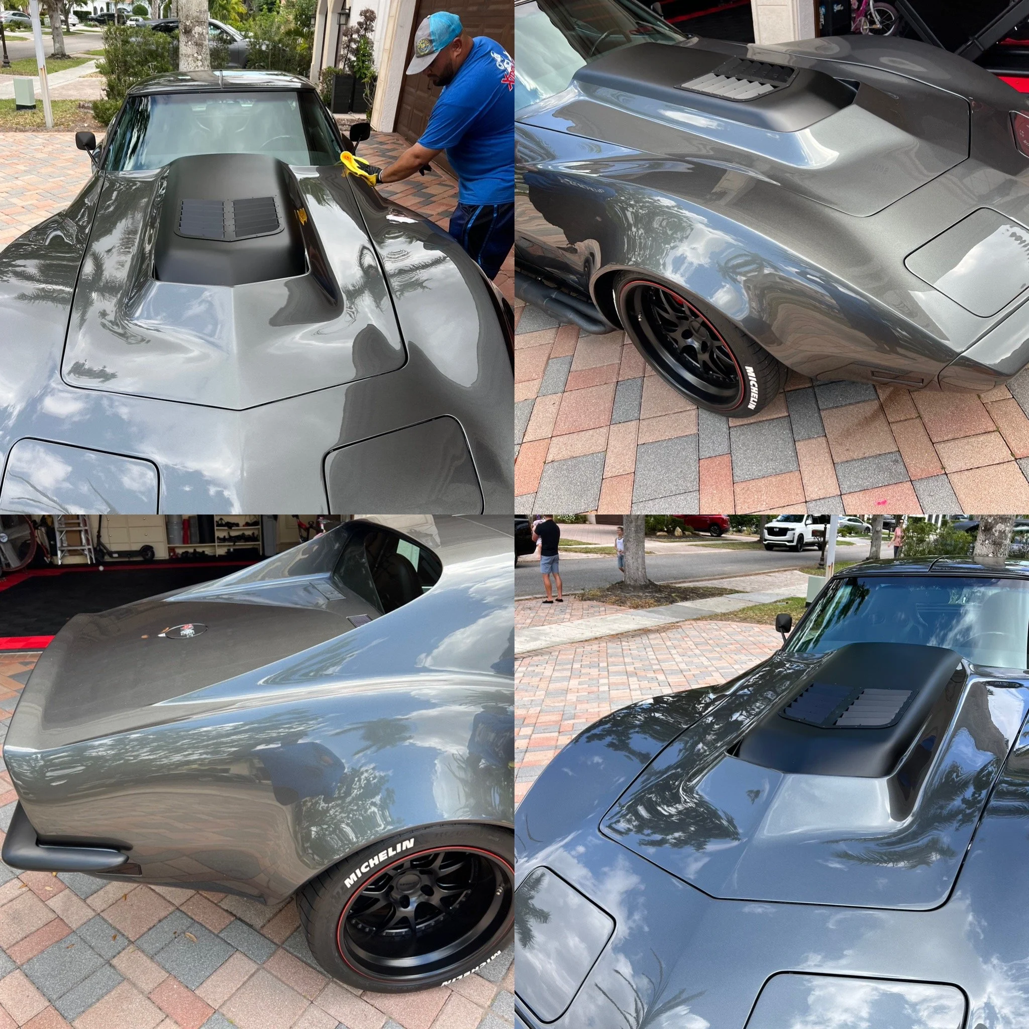 Classic Corvette receiving mobile clay bar decontamination and ceramic coating treatment by Xtreme Pro Detailers in Miami, FL”