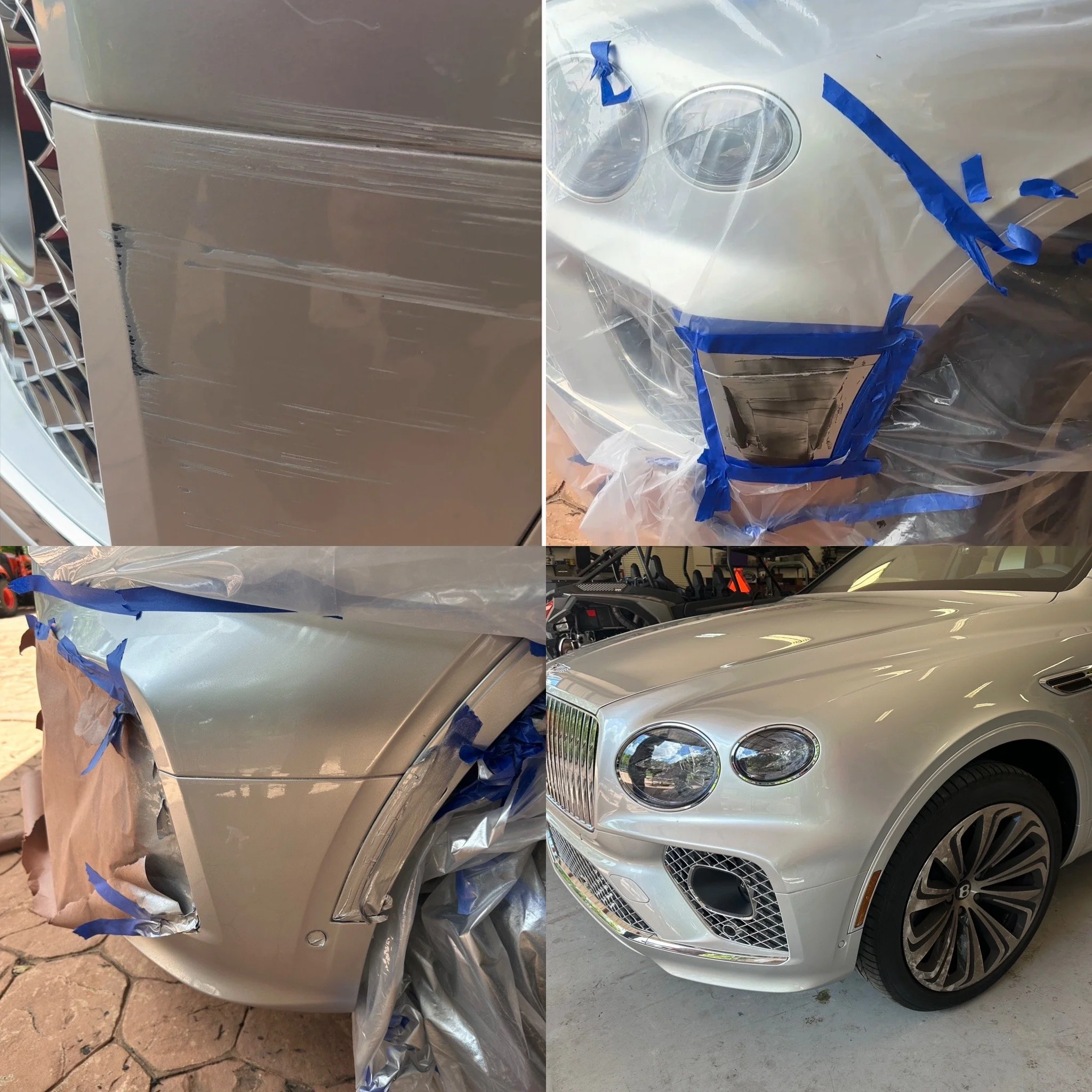 Bentley bumper corner paint repair and touch-up after minor garage impact damage by Xtreme Pro Detailers in Miami.