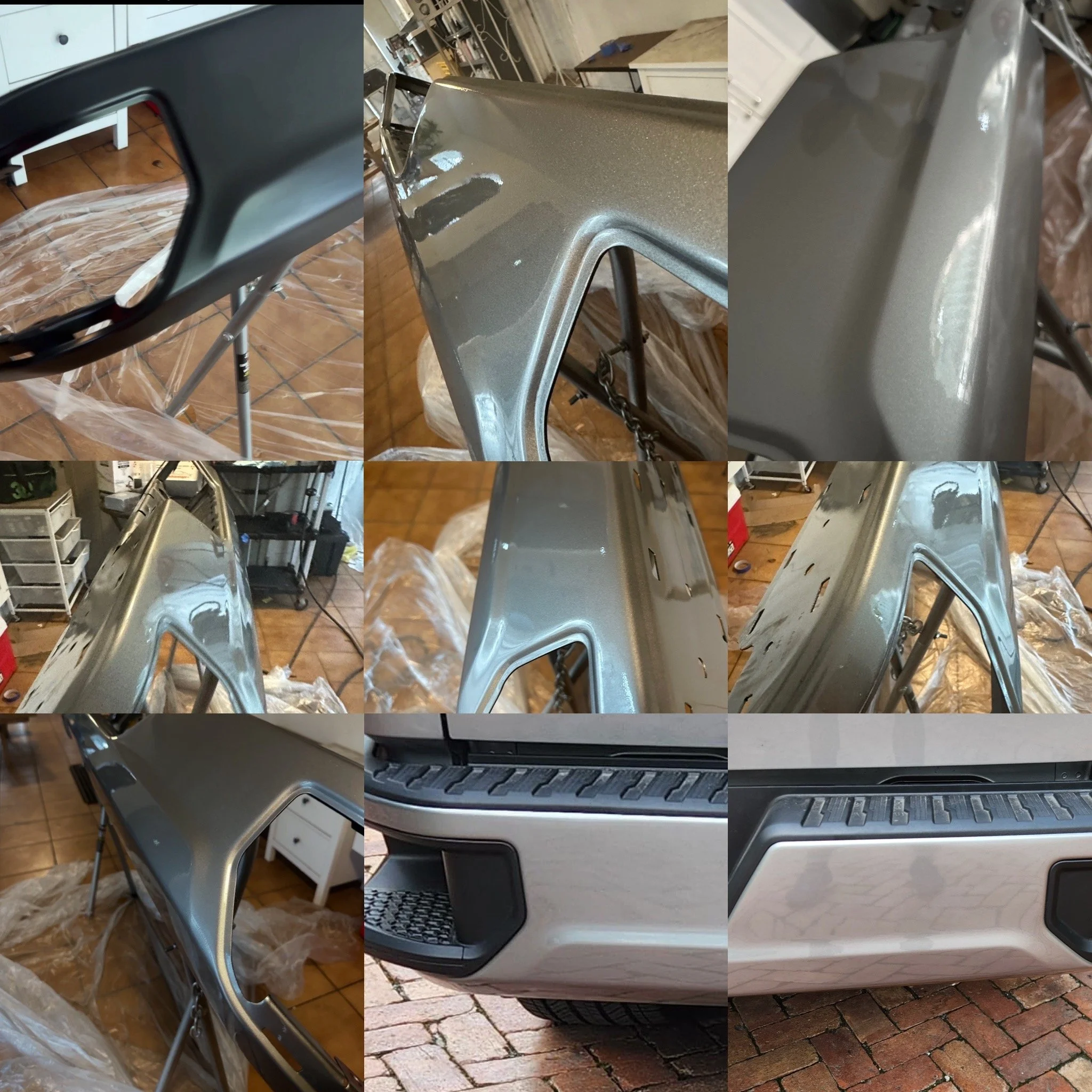 Chevy truck replacement bumper painted and refinished by Xtreme Pro Detailers in Miami.
