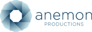 Anemon Productions logo with a blue geometric swirl icon and the company name in blue text.