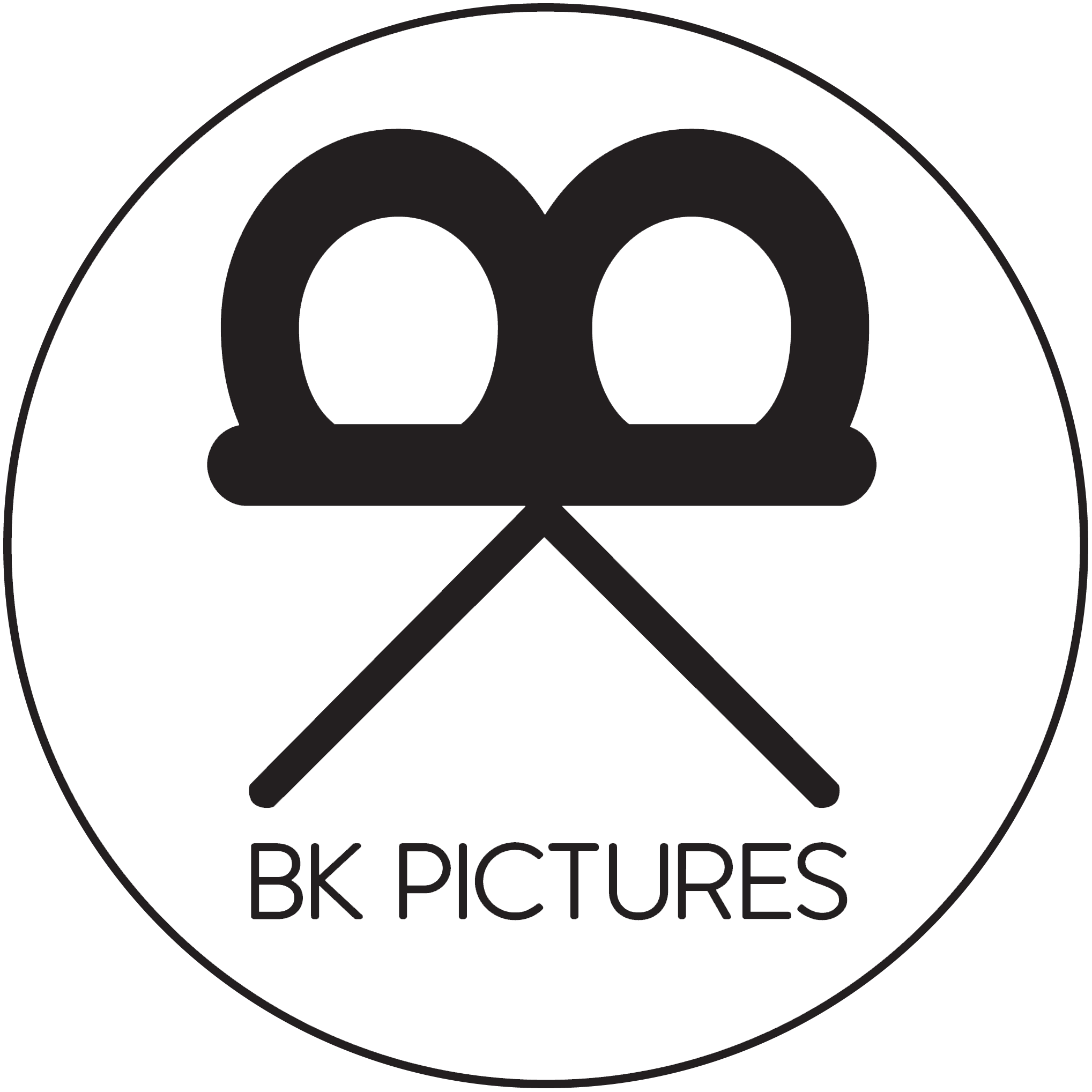Black and white logo with the words 'BK Pictures' and a stylized camera icon above the text.