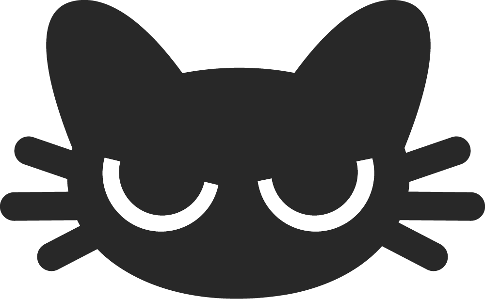 Black cartoon cat face with a moody expression