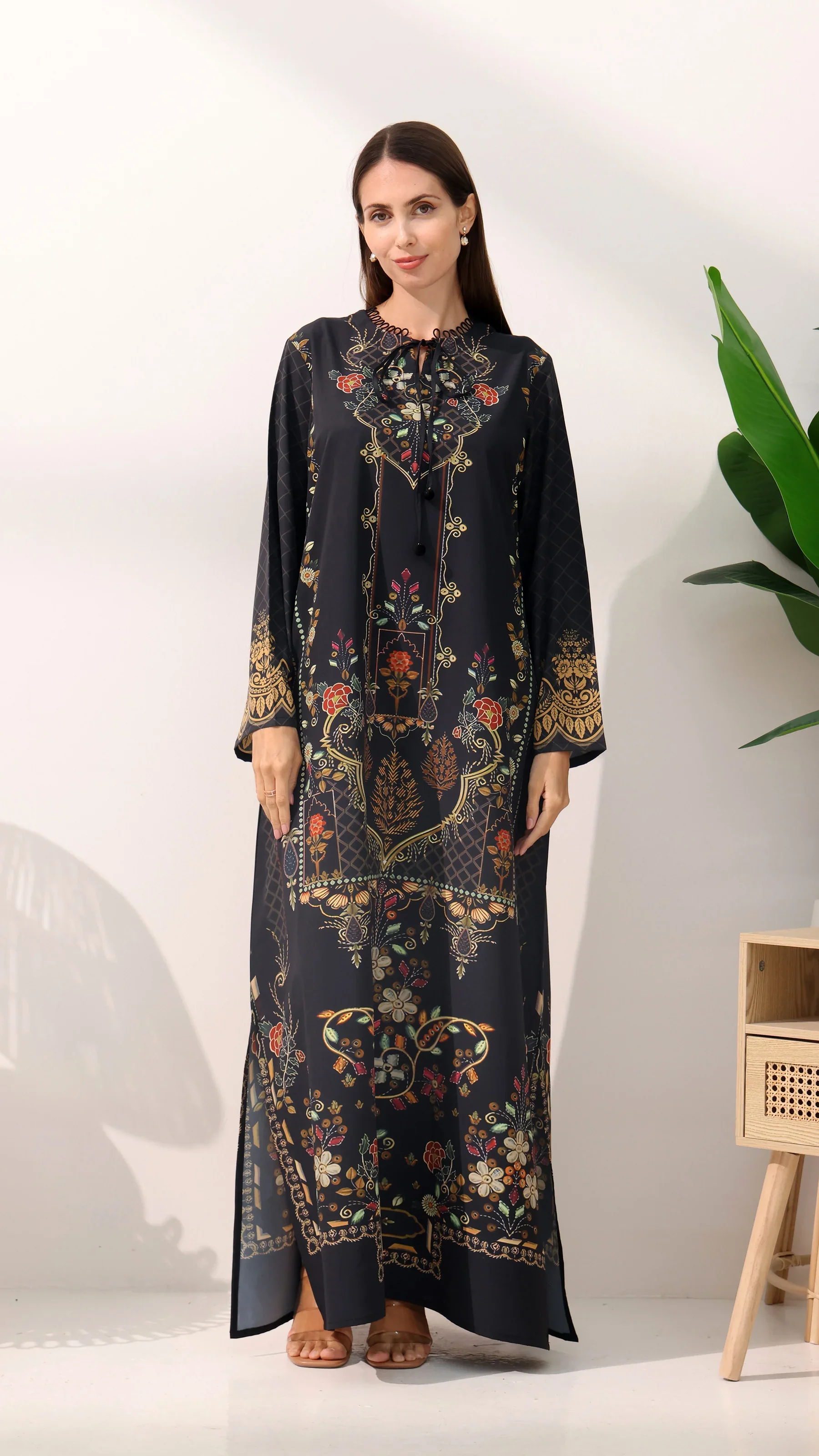 Black Floral Kaftan