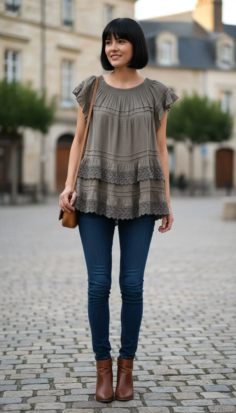 Muche et Muchette - Charming Lace-Trimmed Ruffled Top