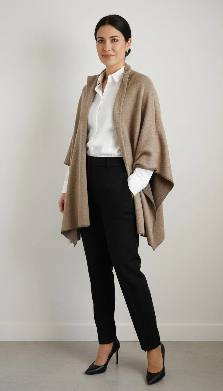 Rani Arabella - Elegant Taupe Cashmere Cape Size M