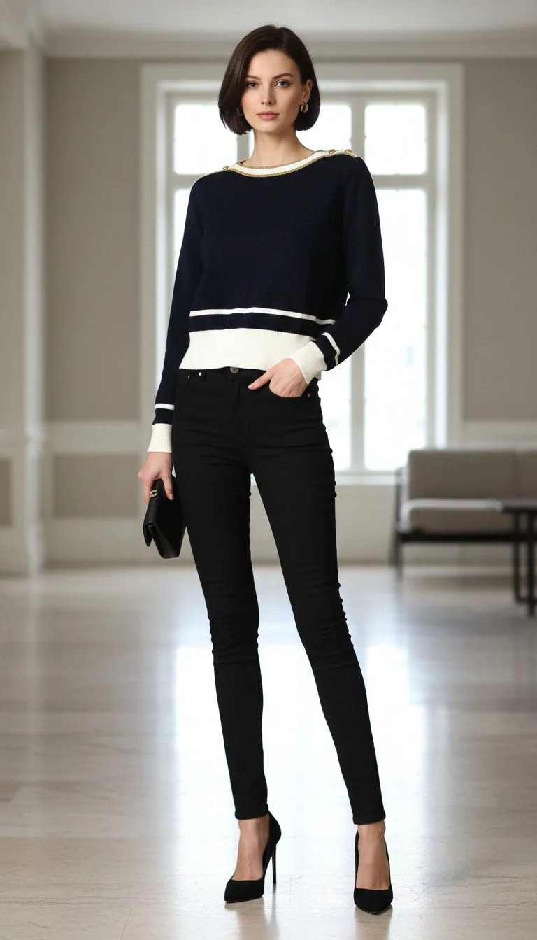 Gucci - Chic Black & White Sweater with Gold Accent Size S