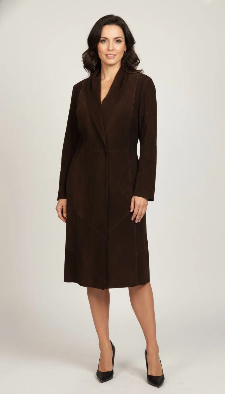 MC Maron - Luxury Dark Brown Suede Coat
