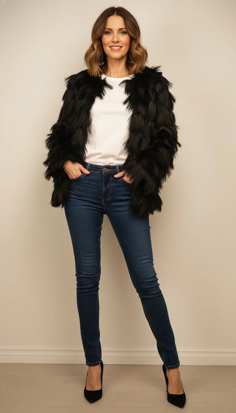 Alexis - Black Faux Fur Jacket Size S