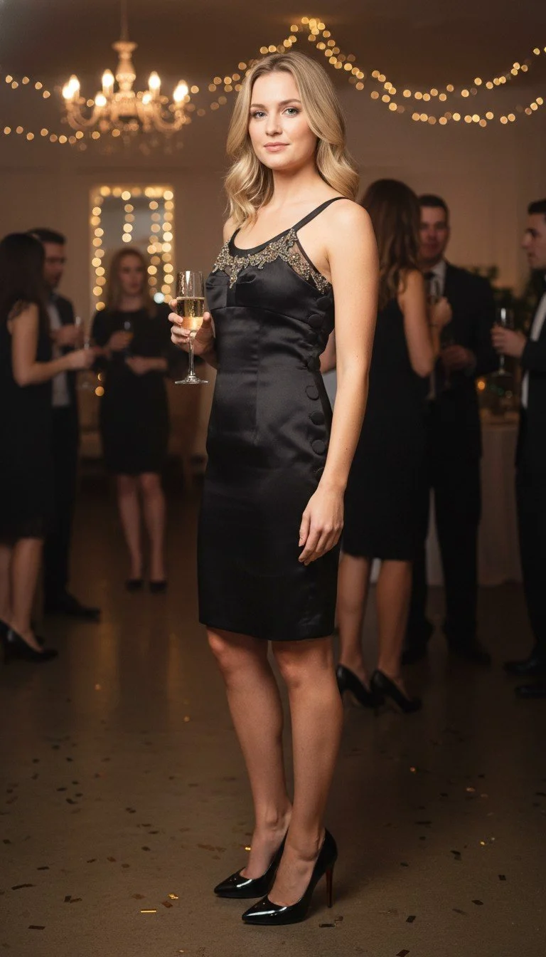 Badgley Mischka - Elegant Black Silk Cocktail Dress - Size 6