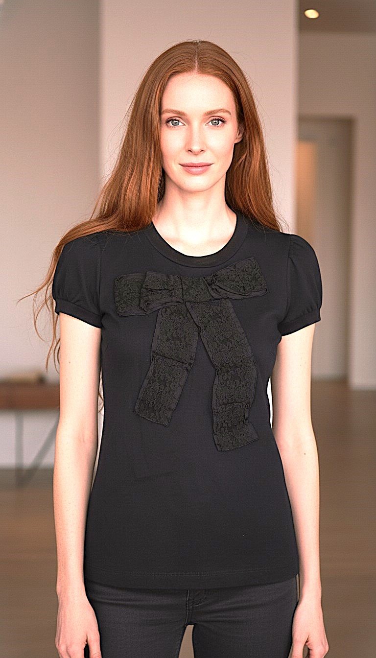 Dolce and Gabbana - Chic Black Lace Bow Top