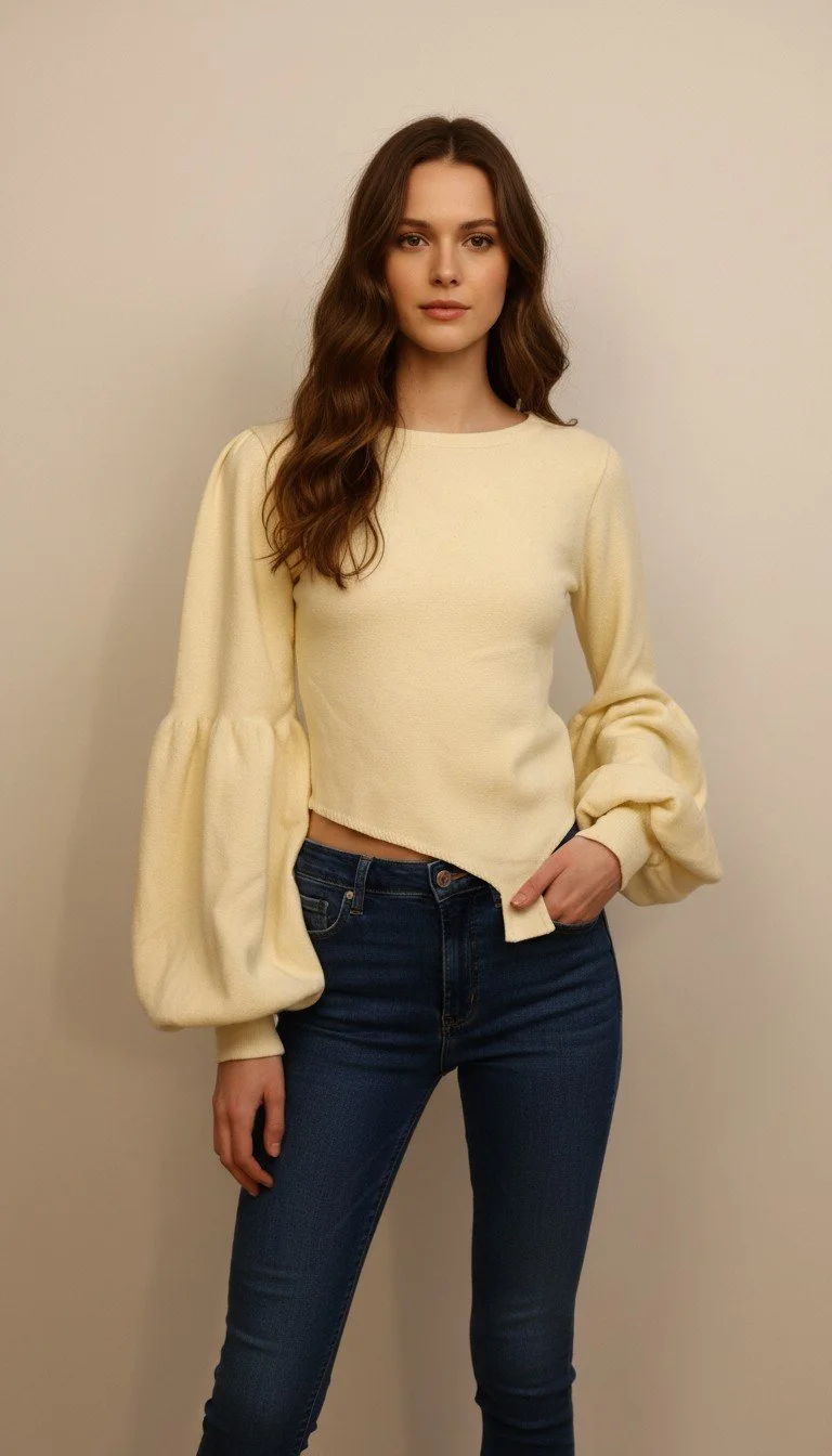Bardoh - Puff Sleeve Cream Top Size S